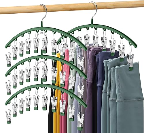 Miniatura 21 de Organizador de leggings para armario, colgador de metal para pantalones de yoga con revestimiento de goma, paquete de 2 con 10 clips para 20