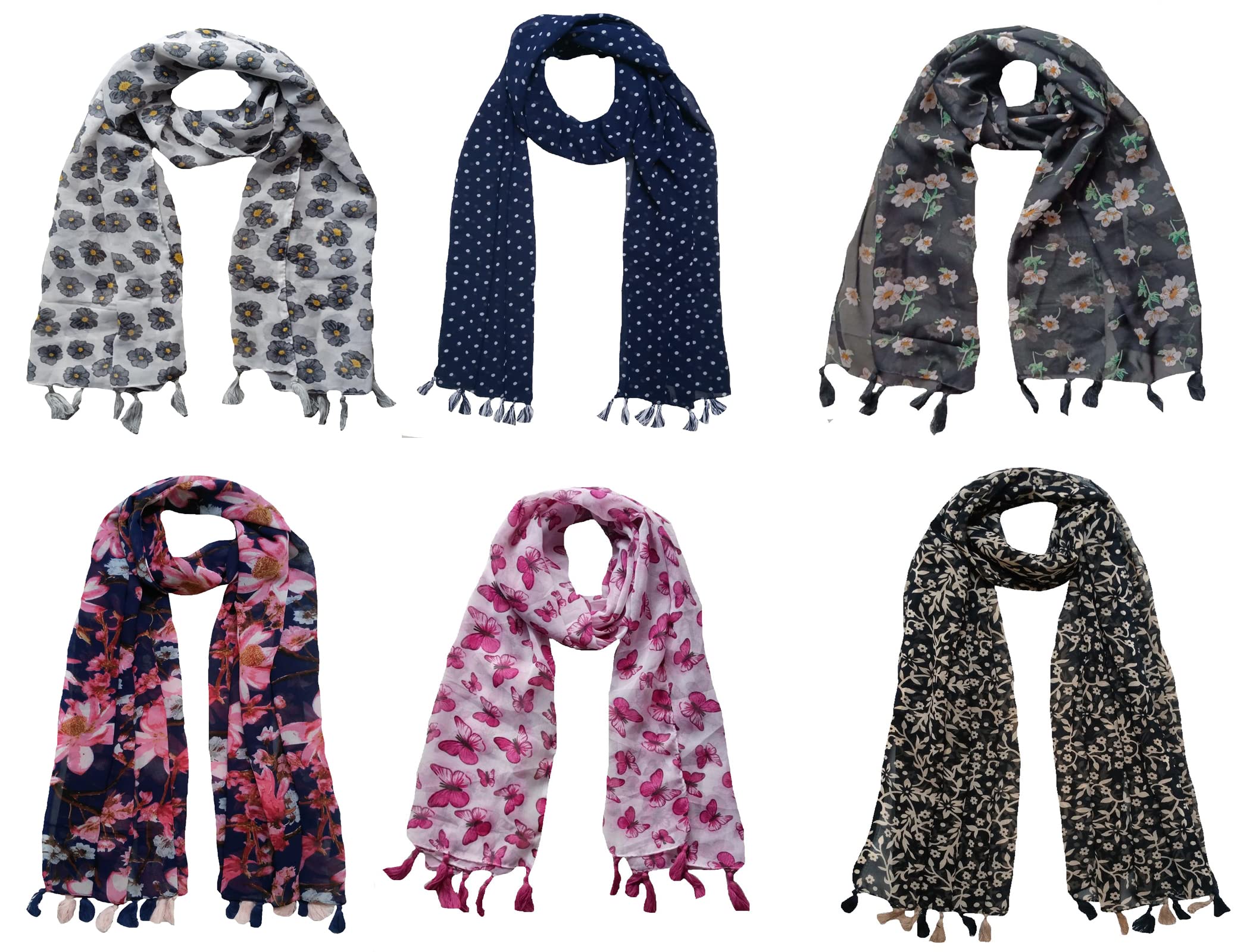 Women's Printed Scarf and Stoles, (Multicolor, FS073) - Pack of 6-image-49