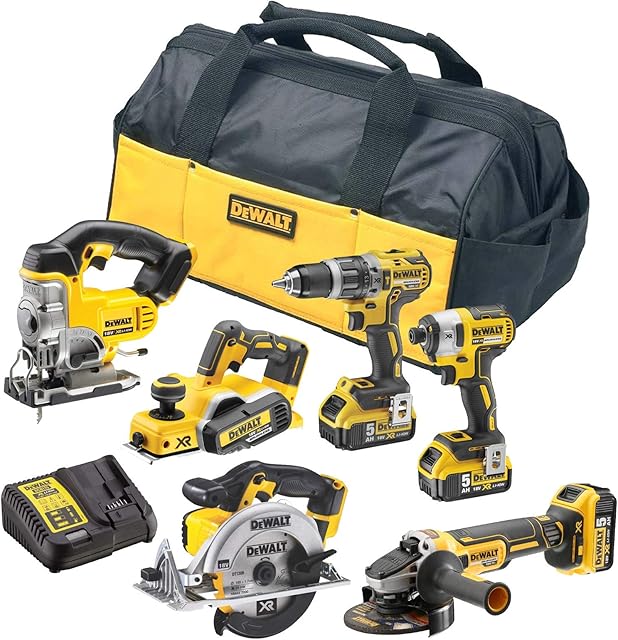 Dewalt XR 18v 6 Piece Brushless Kit + 3 x 5.0Ah Li-Ion Batteries Charger & Bag