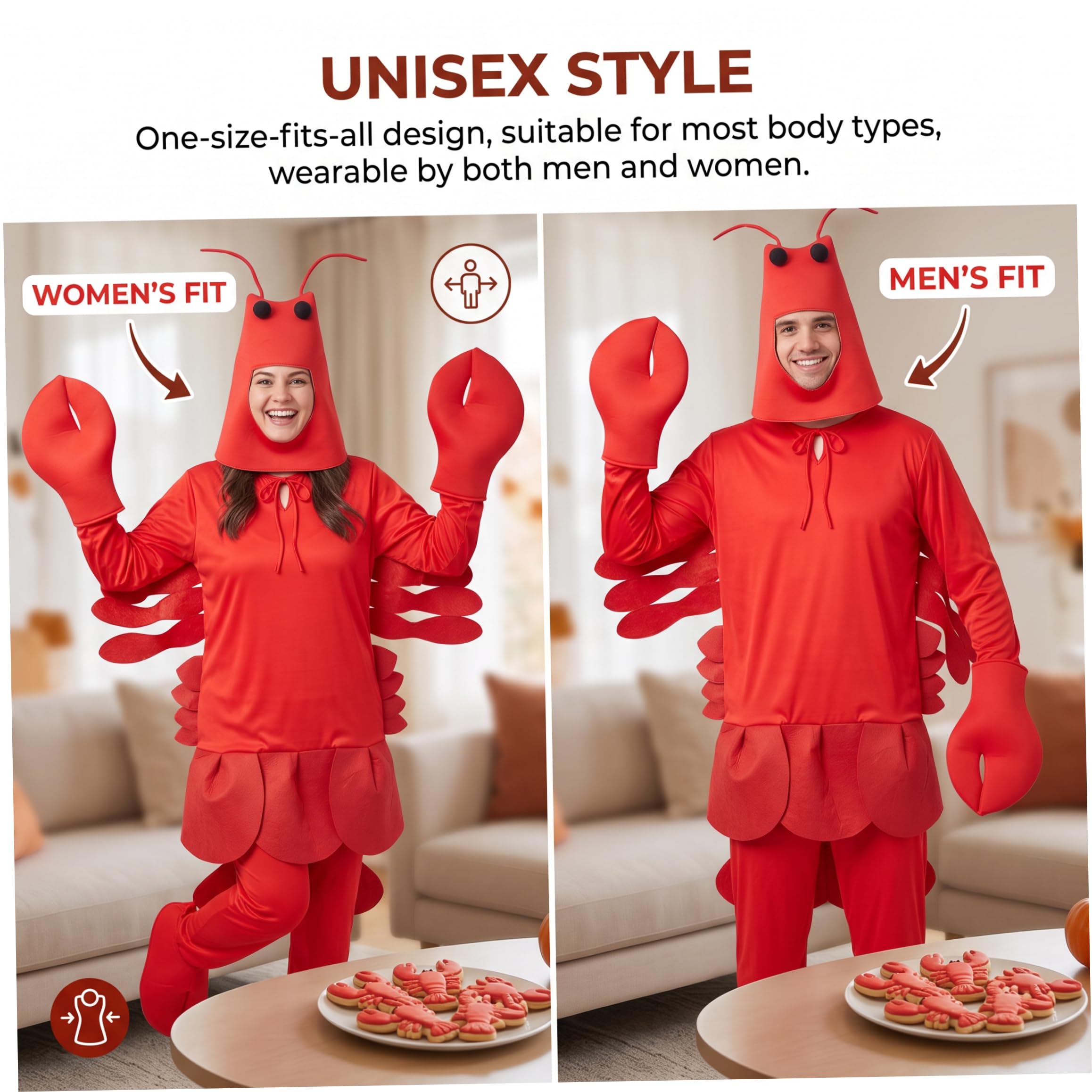 Costume da aragosta, costume unisex da creatura marina, design facile da infilare, tessuto morbido e traspirante, tutina da aragosta per feste di Halloween, cosplay, rosso
