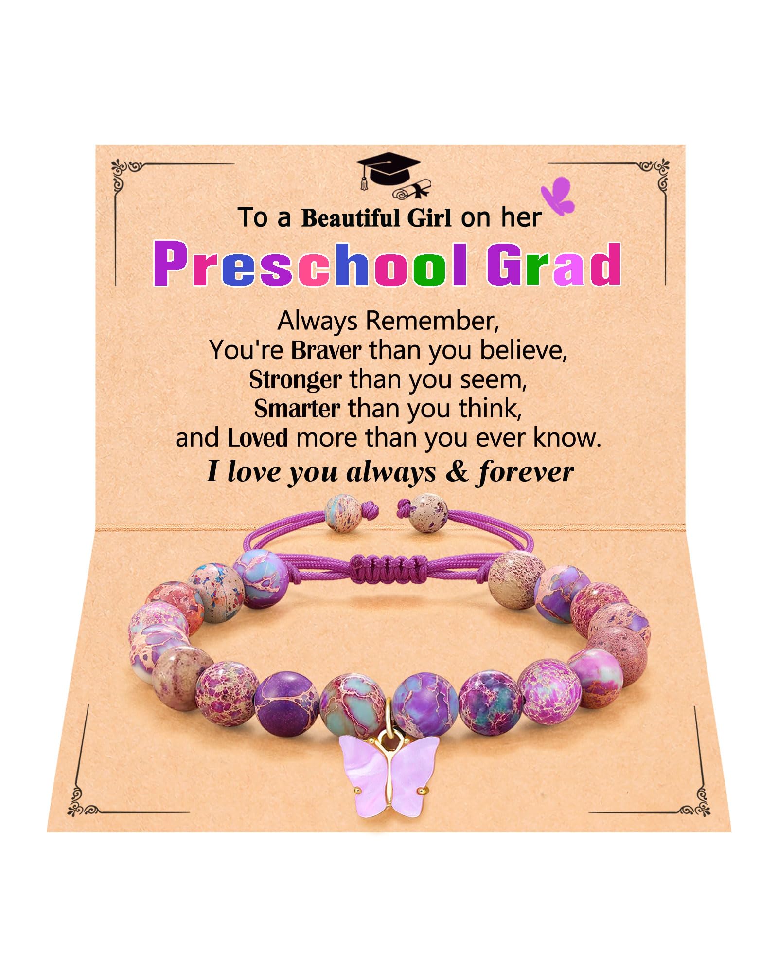 Kidbbi Natural Stone Beautiful Butterfly Bracelet, Preschool Kindergarten 5th 8th Graduation Back to School Gifts for Daughter Granddaughter