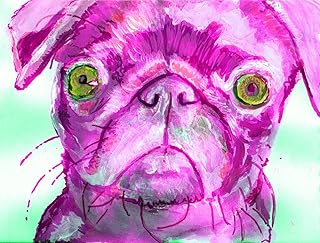 Pug Art Print, Pink, Purple Colorful Pug Painting Print, Pug Mom Gift, Pug Dog Art, Dog Wall Art Decor, Purple Pug Decor Hand Signed by Oscar Jetson