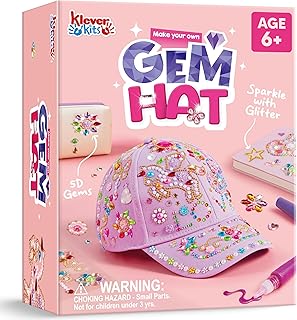 Klever Kits Gem Hat Kit for Girls, Decorate Your Own Baseball Cap with Gems Stickers, DIY Craft Kits for Kids Girls Toys Age 6-8