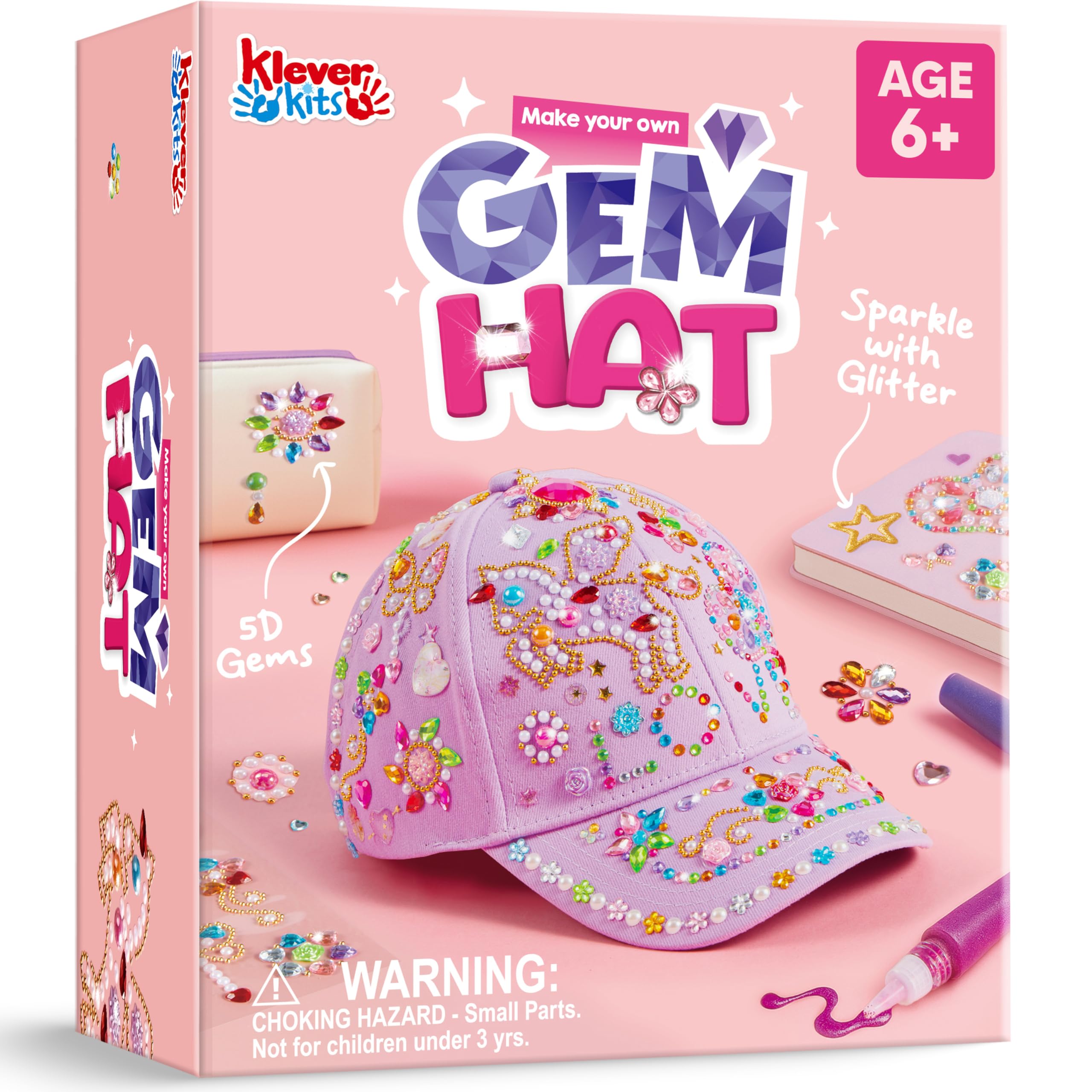 Klever Kits DIY Casquette de Baseball à Personnaliser, Idée Cadeau Fille avec 7 Autocollants, Activites Manuelles pour Filles, Cadeau Créatif Fille 4-12 Ans pour Anniversaire et Noël