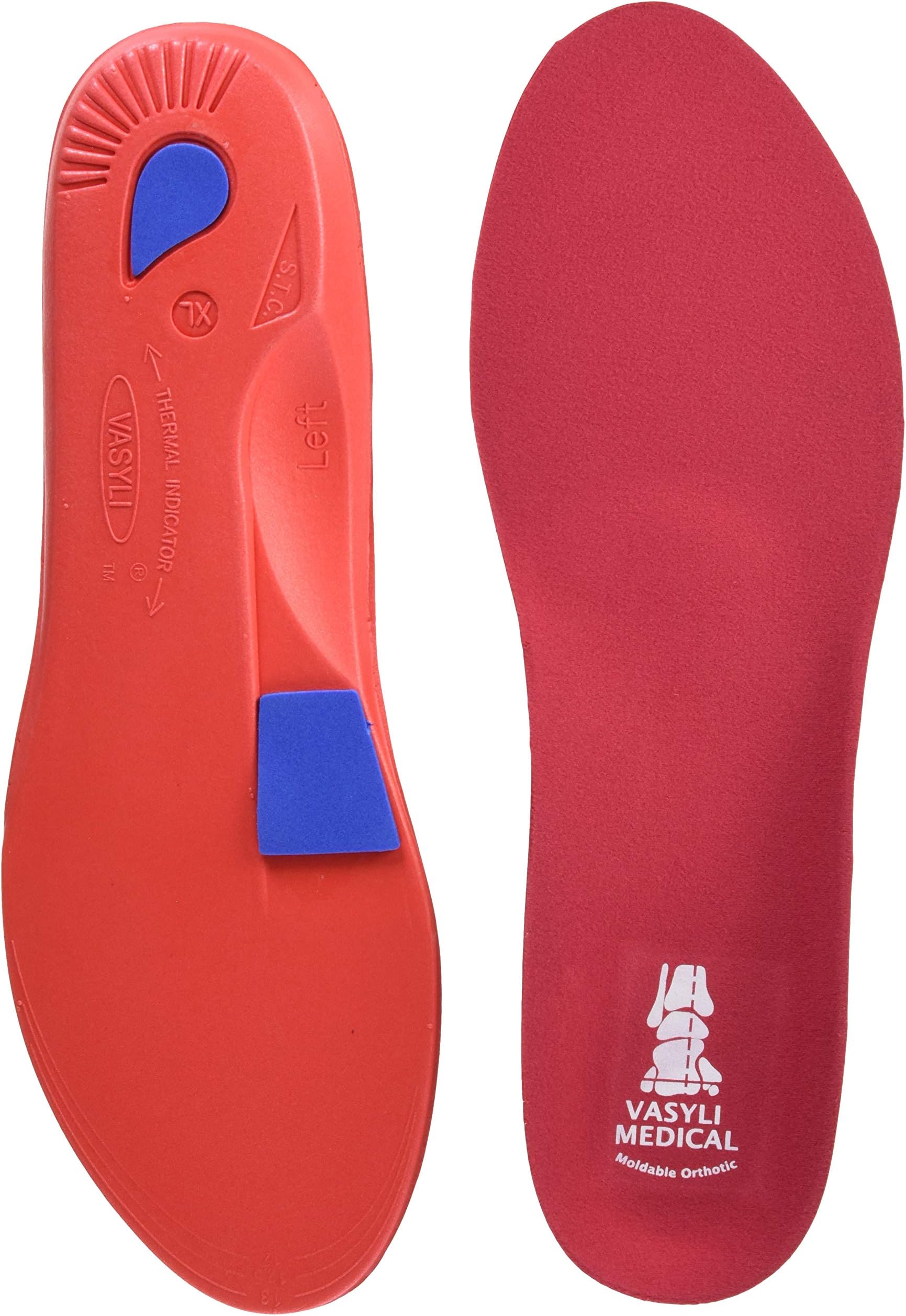 Vasyli Custom Full Length Insoles, Red, X-Large, Heel Grid Reduces Slippage, Firm Density, Biomechanical Control, Fast & Effective Pain Relief, Treats Pronation, Built-in Rearfoot Varus Angle -41