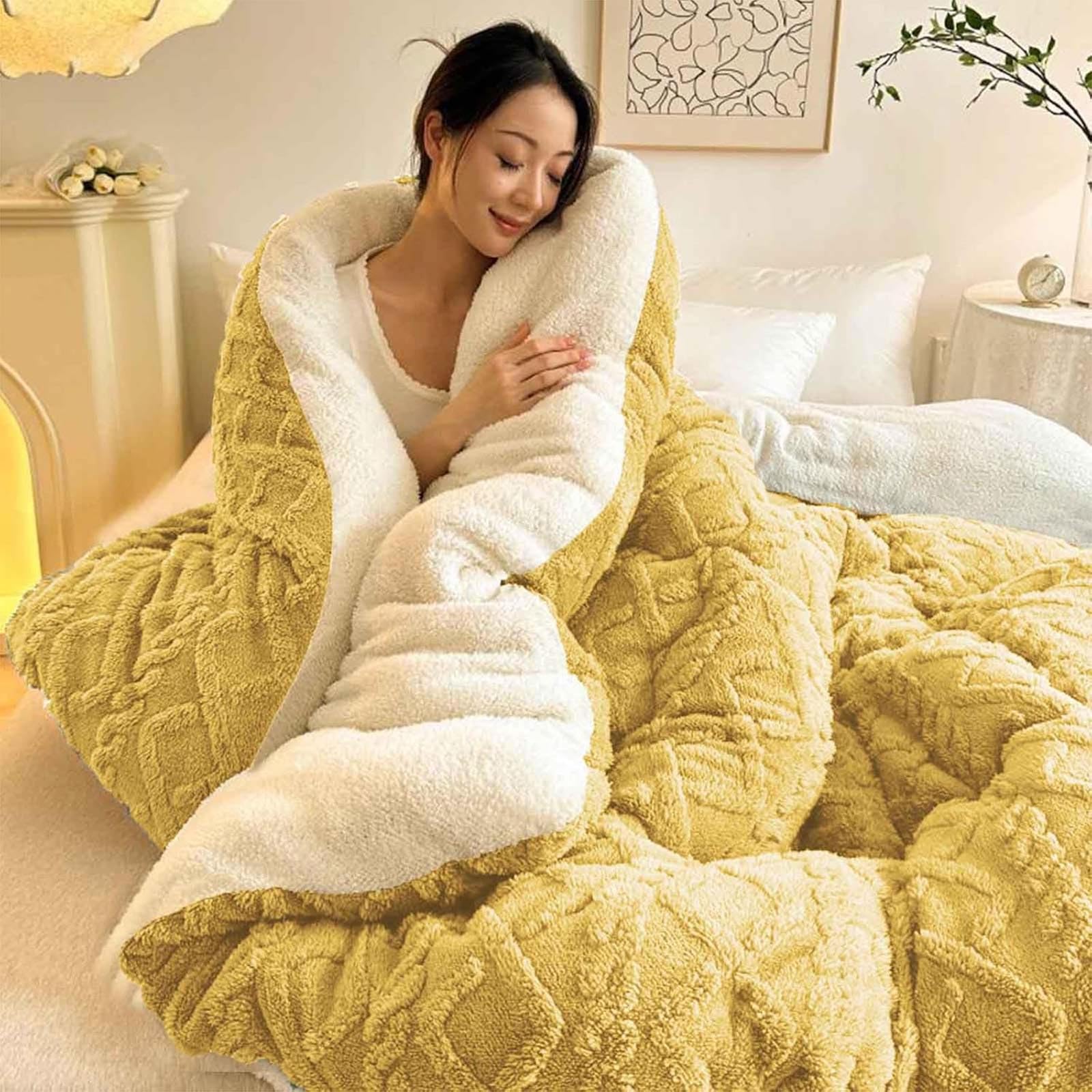 Yedaoiu Thickened Double Comforter Winter Coverless Duvet,Soft Fluffy Lamb Fleece Quilt, for Extreme Cold, Double Sided Fluffy Fleece Blanket for Cozy Nights-150 * 200cm/3kg||002