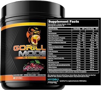 Gorilla Mode Pre Workout (Cherry) + HydroPrime Glycerol Pre Workout - Comprehensive Stack for Hyper-Hydration, Pump, Power, Endurance, and Thermoregulation
