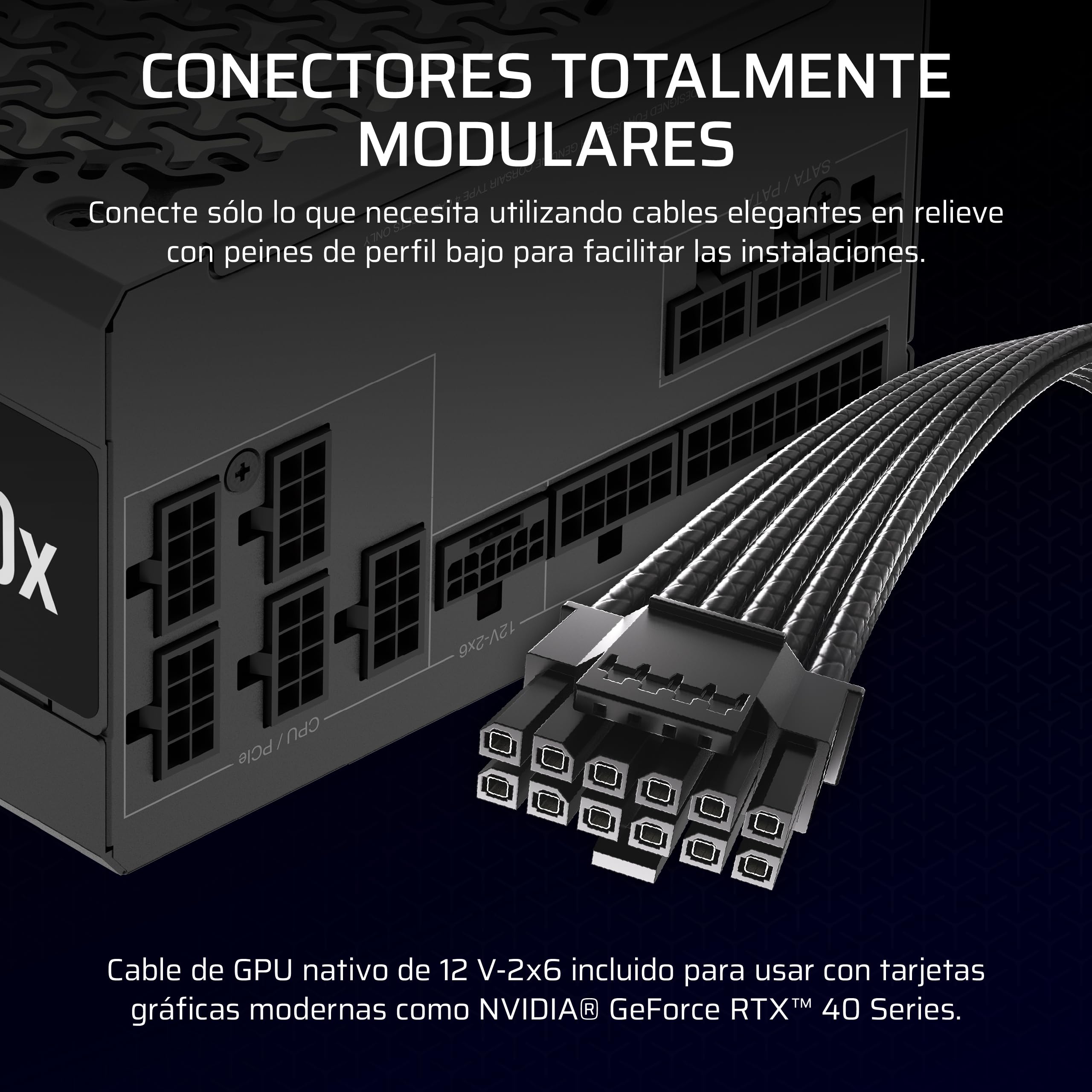 CORSAIR RM850x Fuente de Alimentación ATX Totalmente Modular de Bajo Ruido – Compatible con ATX 3.1 & PCIe 5.1 – Eficiencia Cybenetics Gold – Conector 12V–2x6 Nativo – Negro