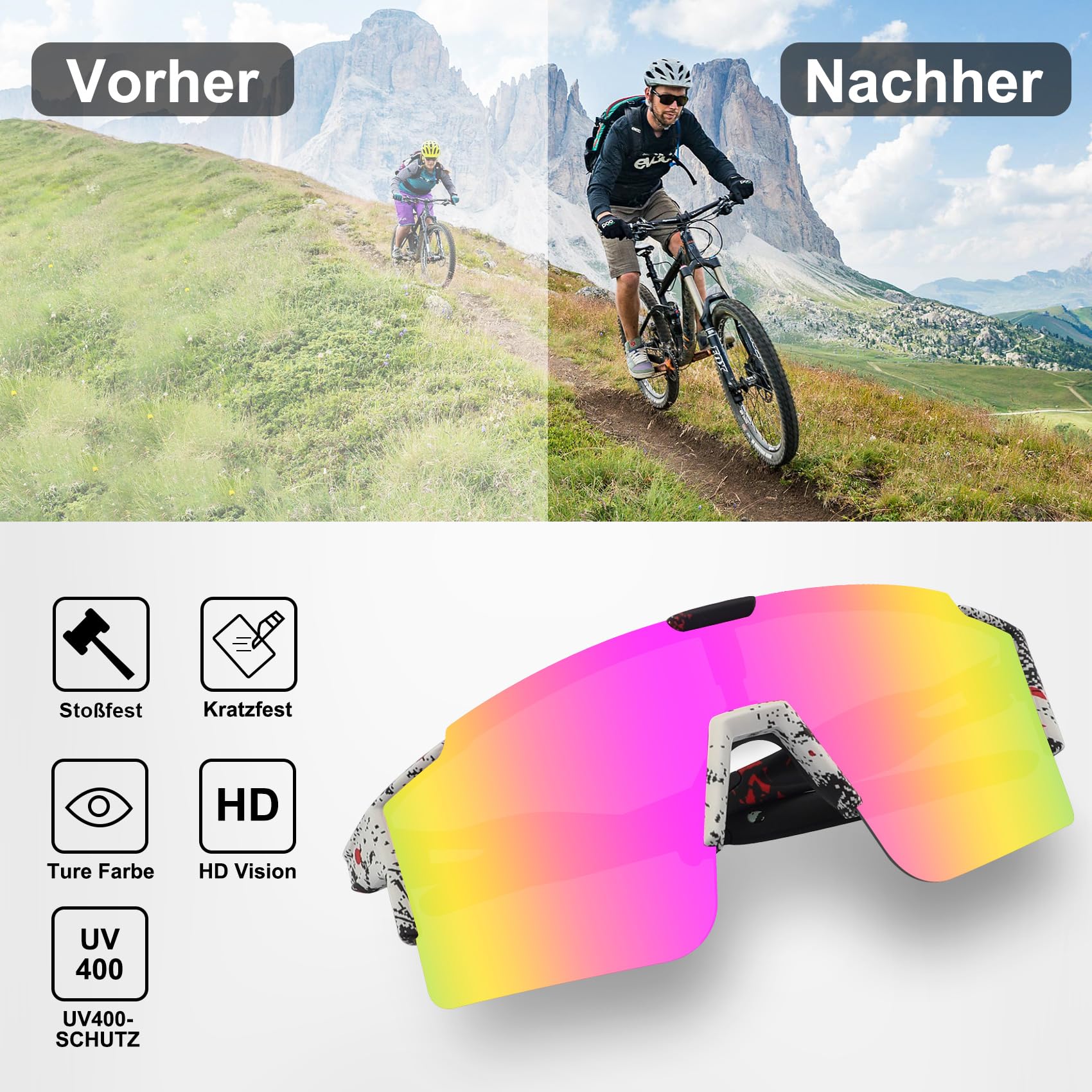 DUDUKING Gafas de sol deportivas para hombre y mujer, con impresión de transferencia de agua, para deportes al aire libre, ciclismo, correr, para running, golf, protección UV 400, gafas de béisbol