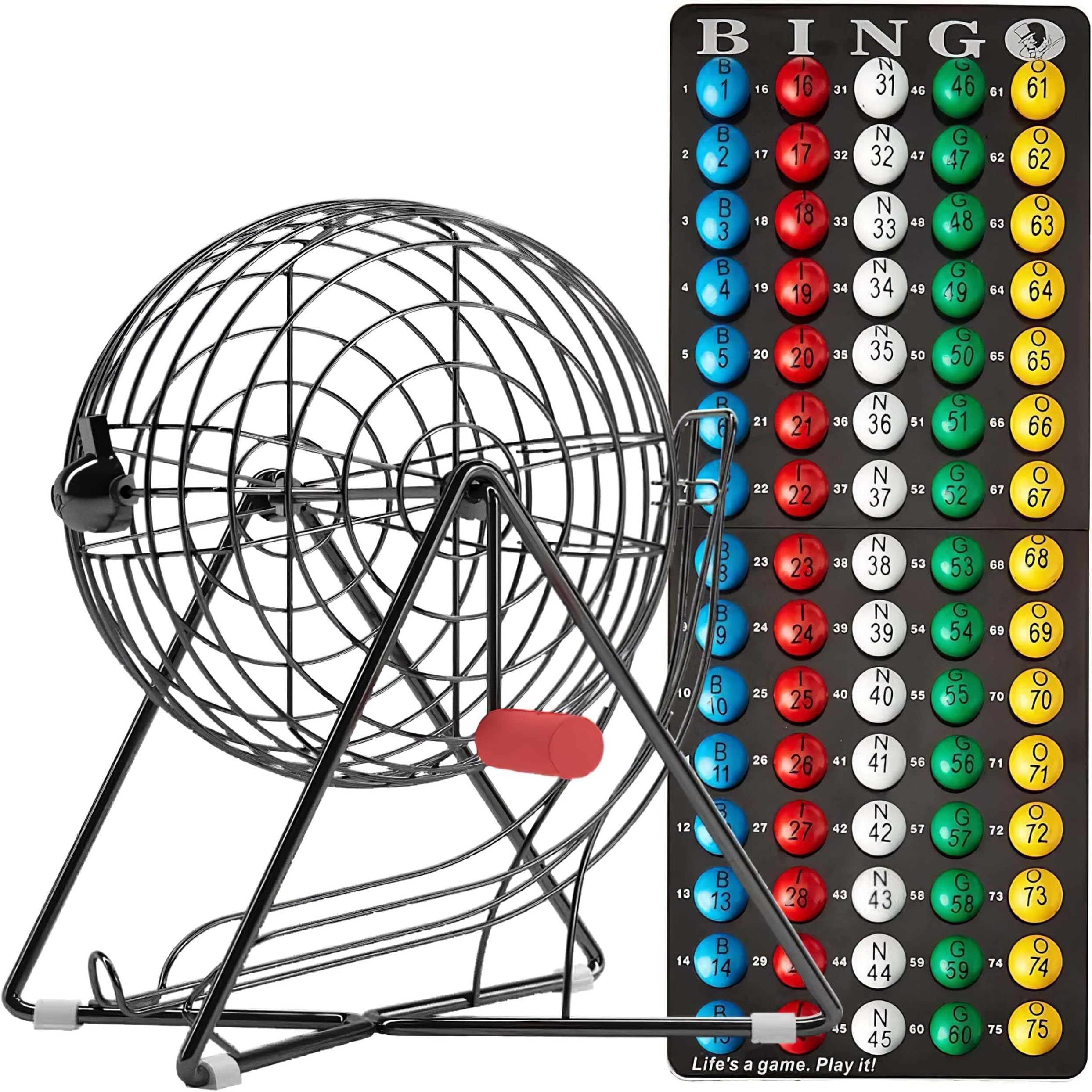 MR CHIPS 11" Tall Bingo Set With Steel Cage - Professional Game, 7/8" Balls, Master Board, 4 Color Choices