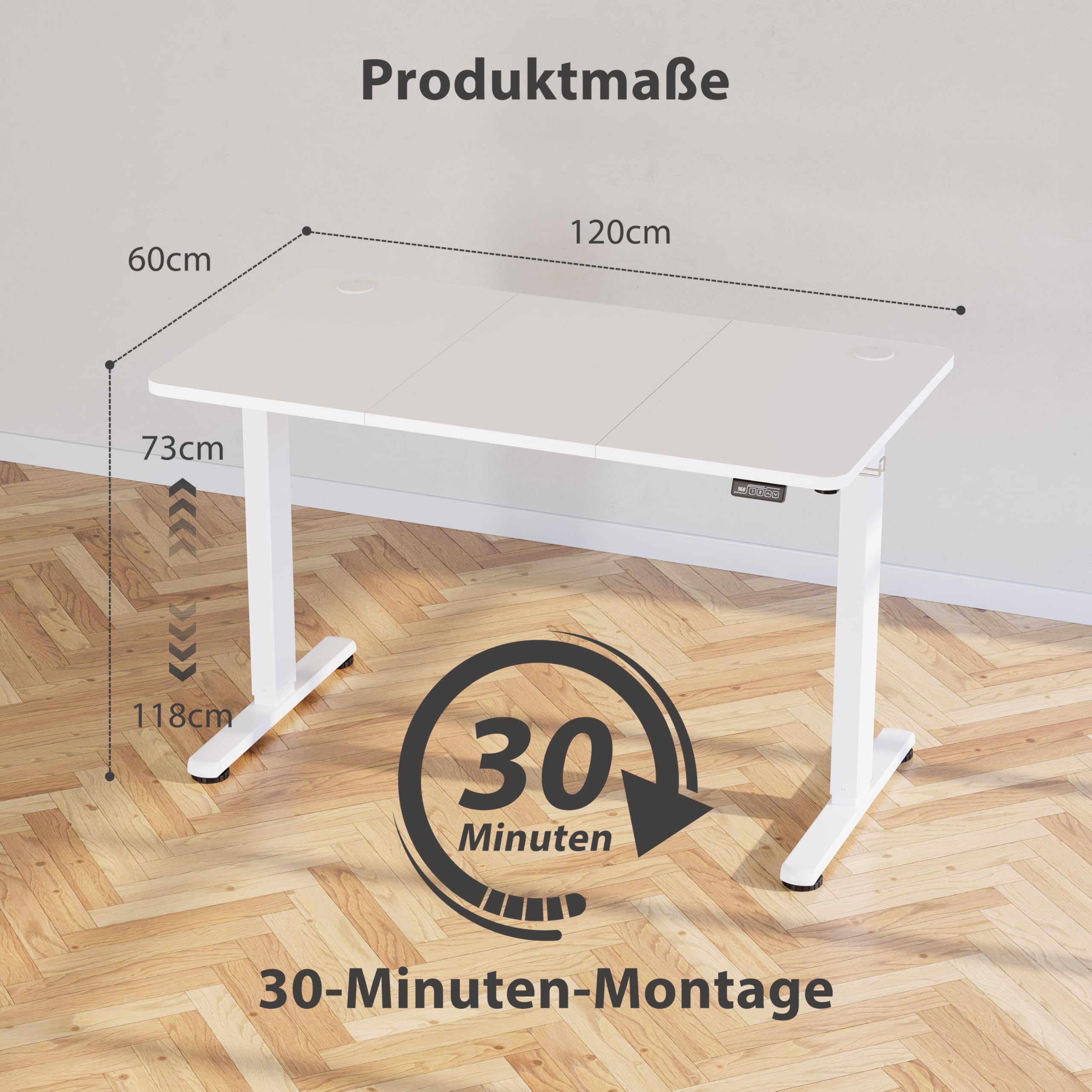 Höhenverstellbarer Schreibtisch 120 x 60 cm, Schreibtisch Höhenverstellbar Elektrisch mit Memory Funktion, Stehpult, Verstellbarer Tisch, Computertisch für Büro, Standing Desk, Weiß