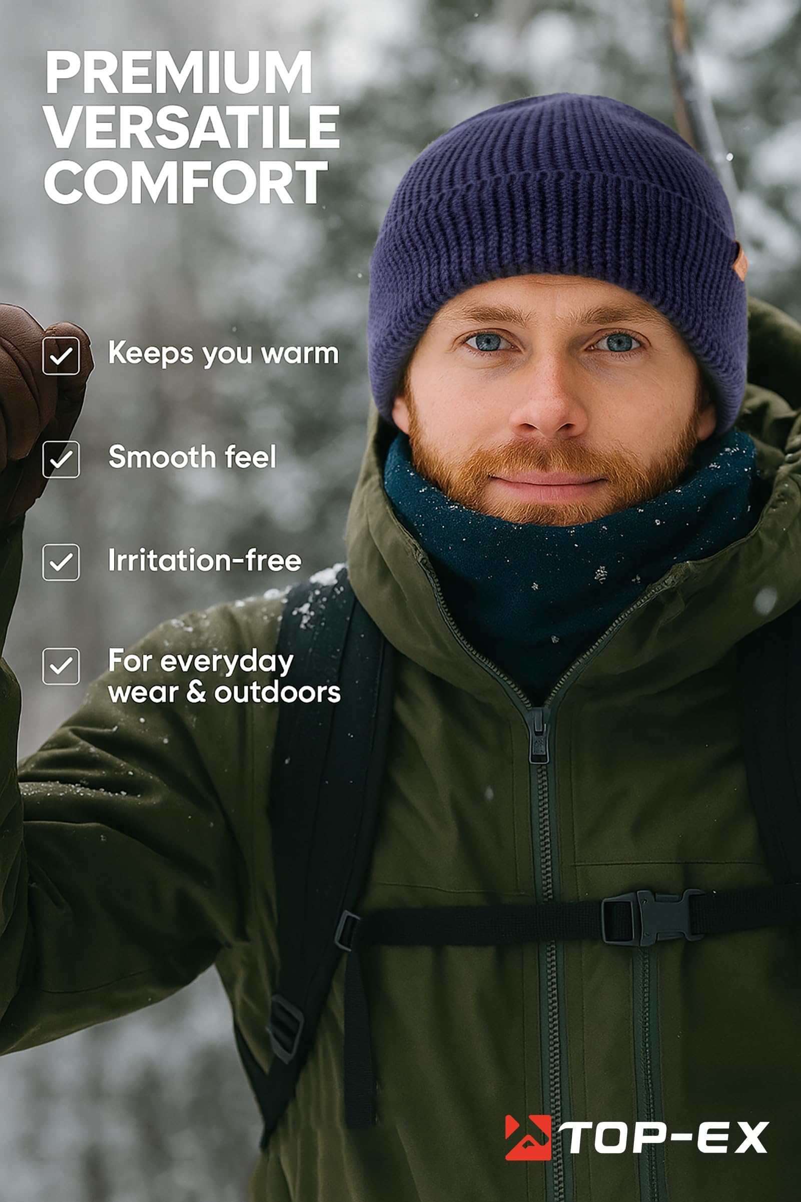 TOP-EX Berretto invernale in 100% lana merino con risvolto – strato singolo lavorato a maglia, cappello invernale in lana per uomo e donna 55-66 cm