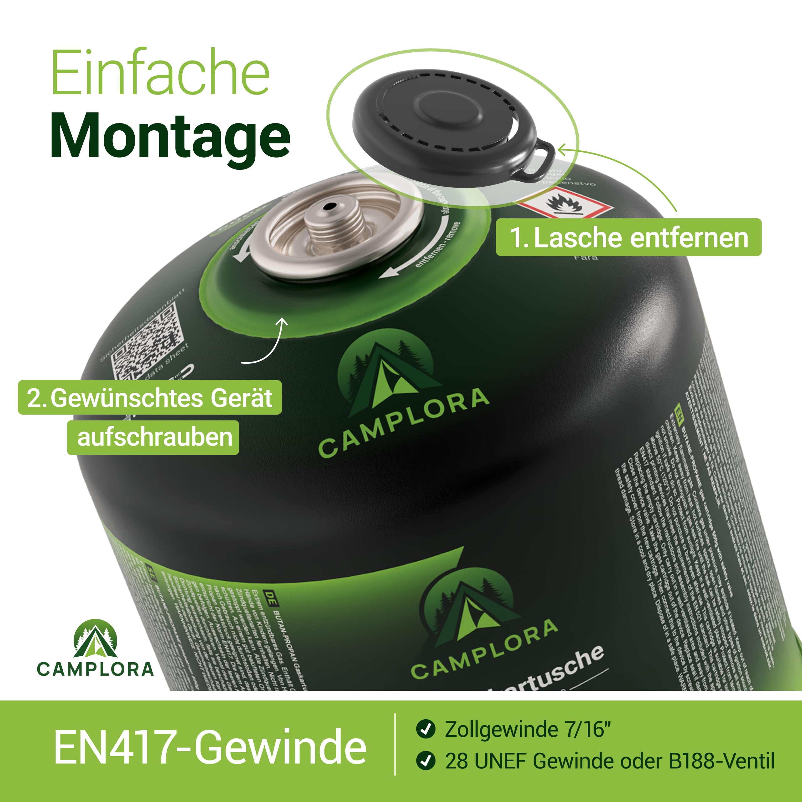 CAMPLORA Lot de 4 cartouches de gaz de 500 g avec valve à vis, propane et butane - Cartouche de gaz à visser avec filetage pour réchaud de camping et barbecue EN417 - Cartouches de gaz à visser