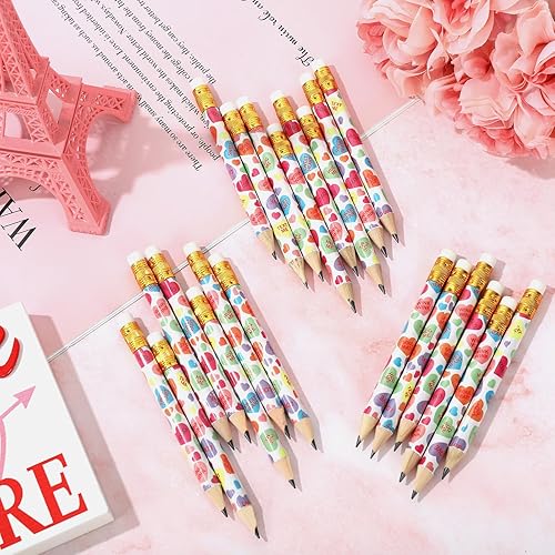 Miniatura 3 de JarThenaAMCS 50 lápices cortos para el día de San Valentín con borradores, lápices de escritura de corazón de conversación de 4 pulgadas, 2 estilos,