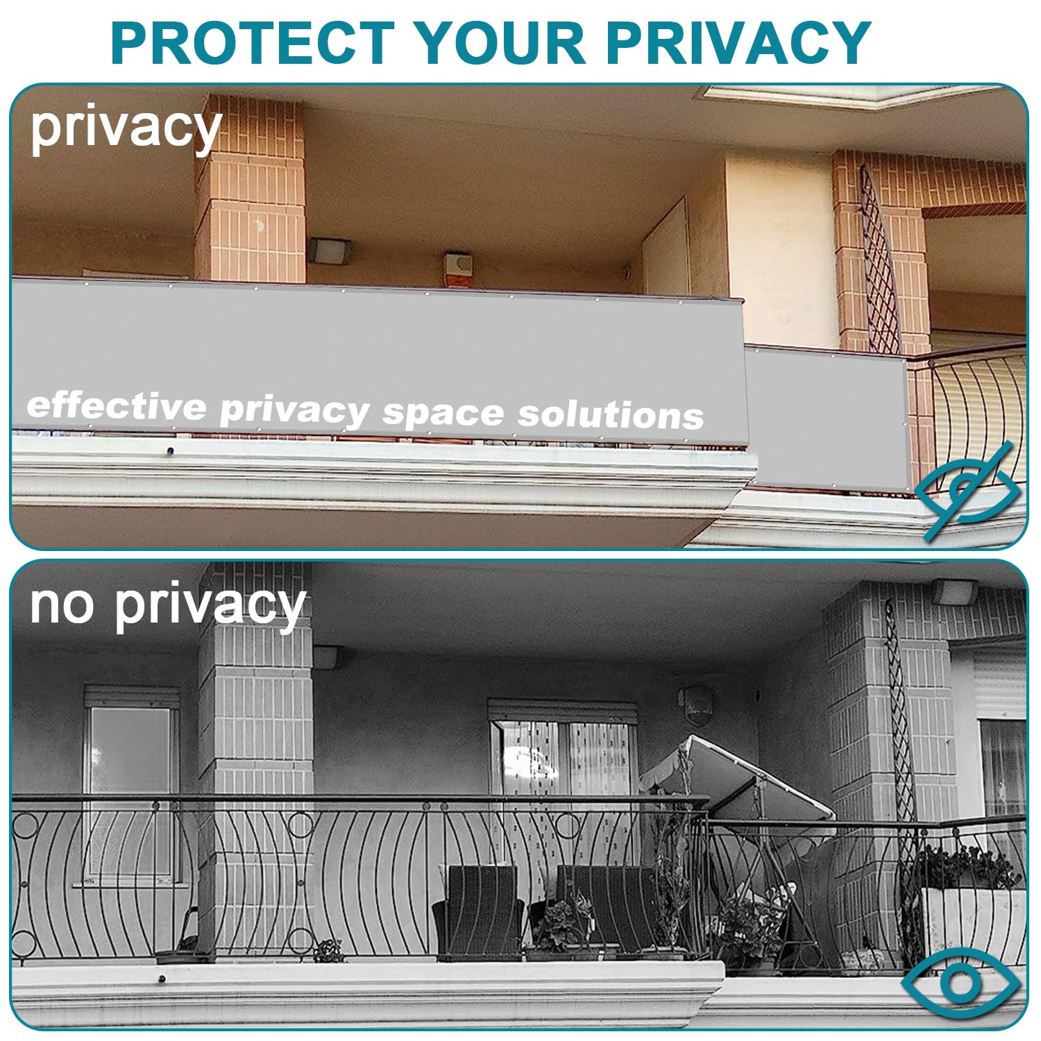 Frangivista balcone ringhiera, Schermi Divisori e Protettivi per Balconi Poliestere Impermeabile, Per Recinzione Giardino Terrazzo, Molti colori e dimensioni tra cui scegliere, Antracite, 80x550cm