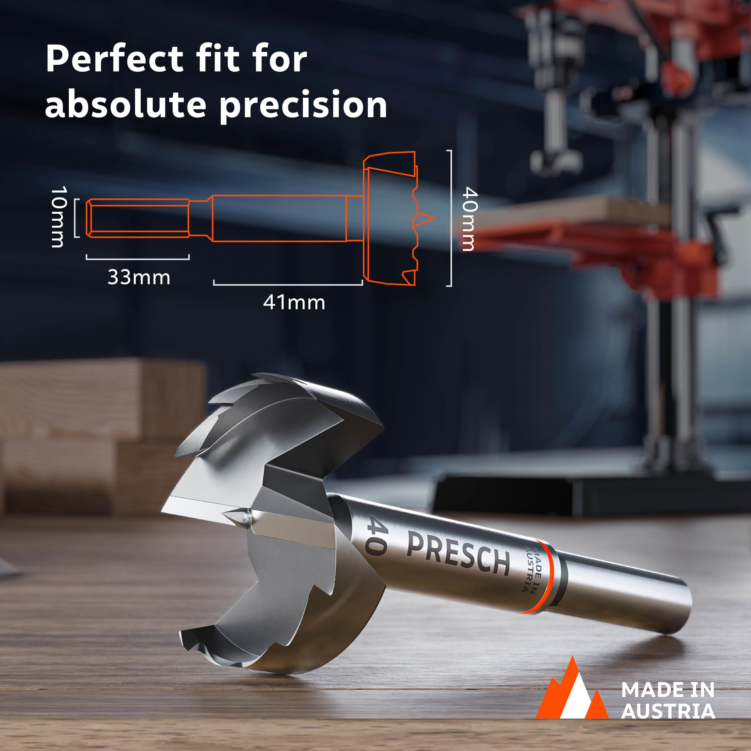 Presch Forstner Drill Bit diameter 40mm, drill bit for wood with high-precision centering point for perfect round holes - Image 3