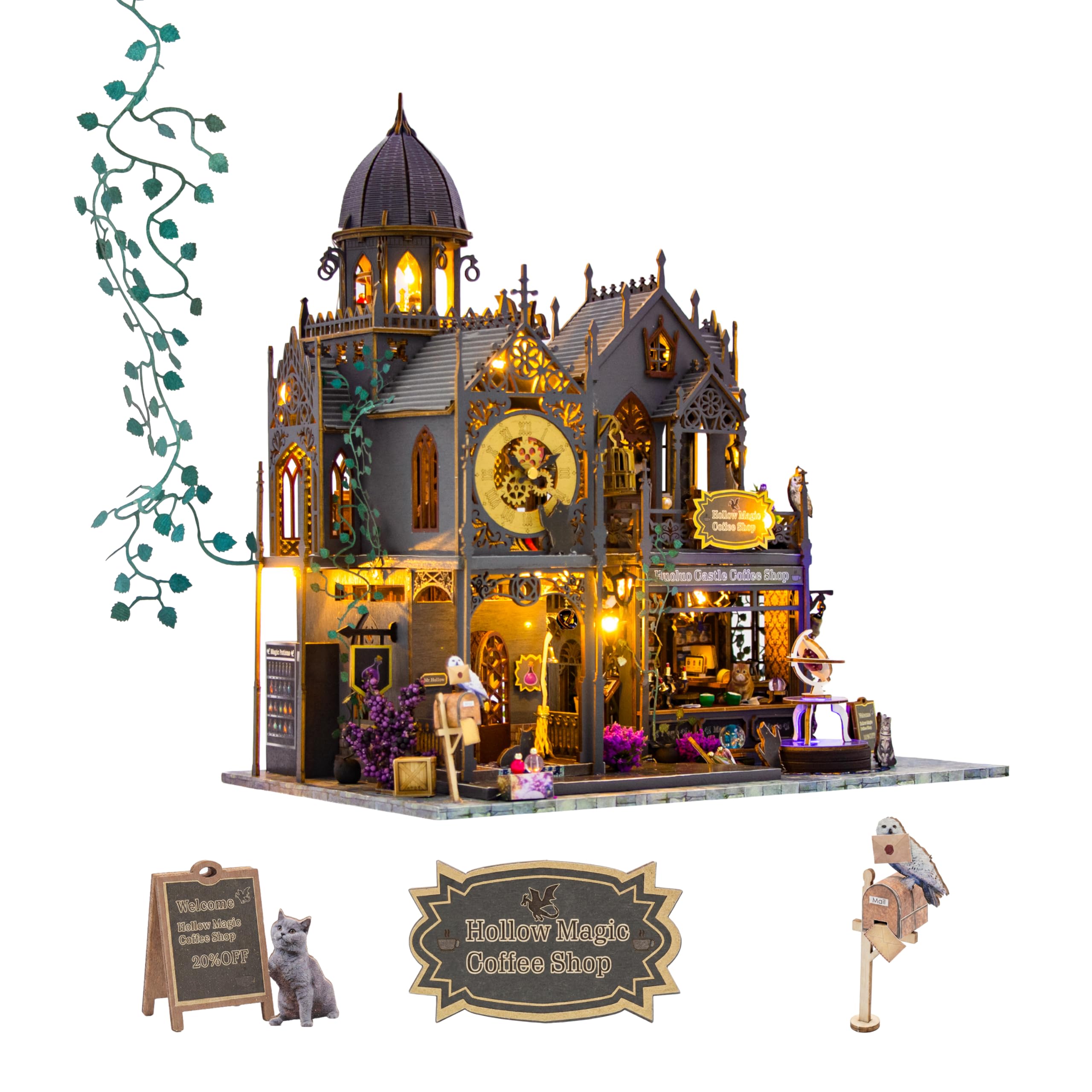 Crafts&Co® Blocco magico in miniatura fai da te, kit di costruzione in miniatura con illuminazione a LED, 500 pezzi, puzzle in legno 3D e kit modellino, set per bricolage, per adulti, 30 x 20 x 31 cm