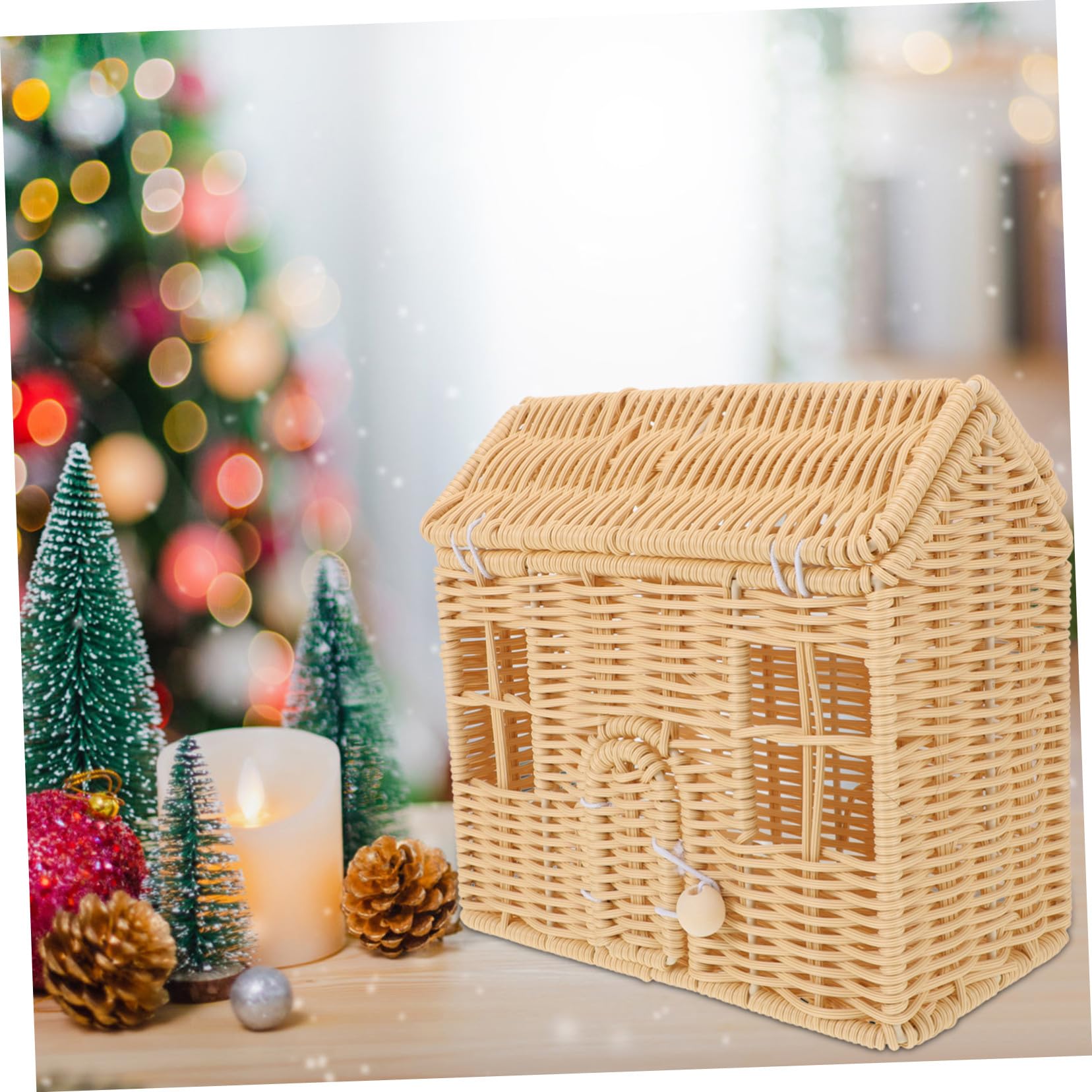 Cesta De Dulces Navideña Hecha Mano Con Asa Para Dulces y Chocolates Recipiente De Ratán Sintético Con Forma De Casa Para Recuerdos De Fiesta