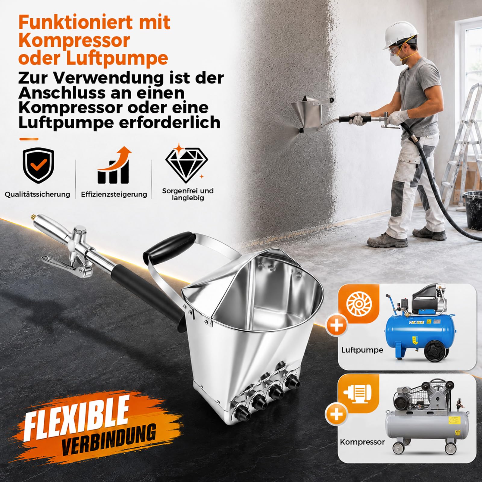 Putzwerfer Druckluft, 4-Jet Putzspritze Druckluft, Verputzmaschine 3,5L
