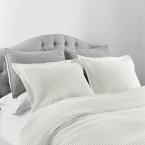 Miniatura 3 de Levtex Home - Juego de funda de edredón Mills Waffle Cream - Funda de edredón matrimonialQueen + dos fundas de almohada estándar - Tejido de gofre