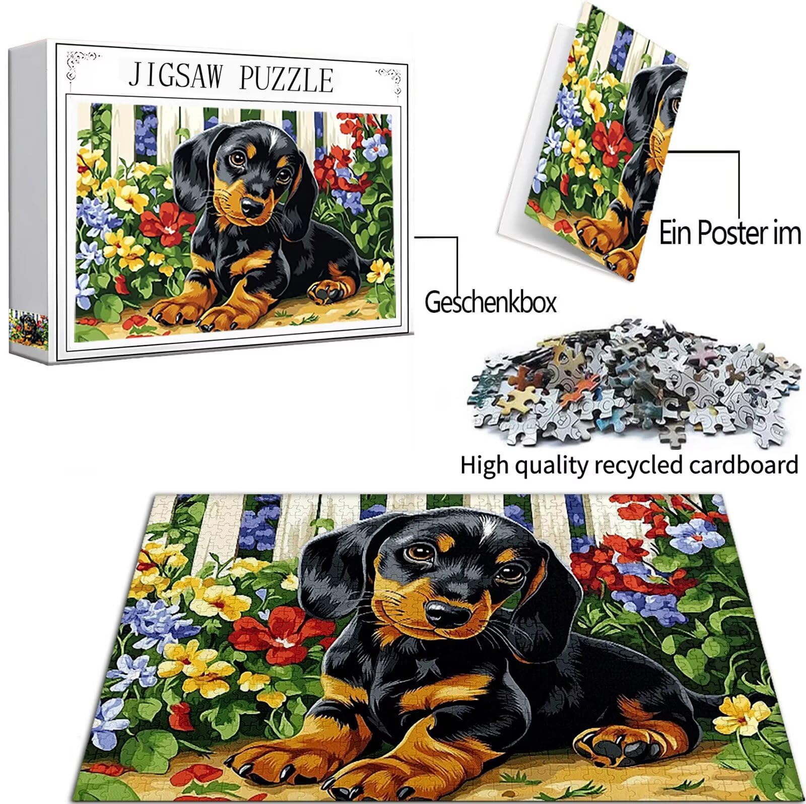 Cane Puzzle 1000 Pezzi Grandi Dimensioni per Adulti, Puzzle Animale Motivo Progettazione con Compact Box e Poster Incluso per Home Room Wall Decor Regalo Donna Men Gifts, Legna Jigsaw 75x50cm,Model230