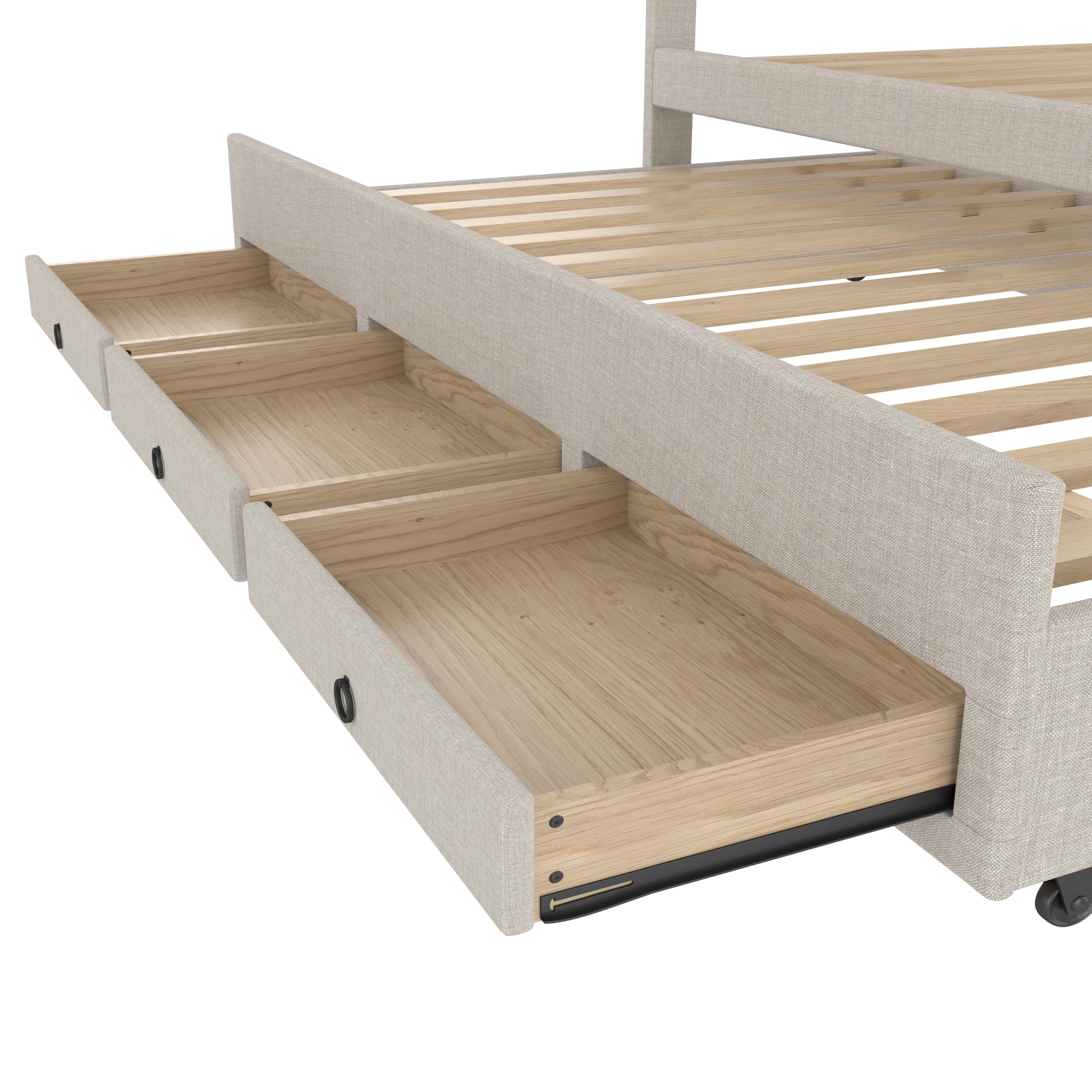 Cama Tapizada Doble 140 x 200 cm con Tres Cajones, Extensible y Cabecero Ajustable