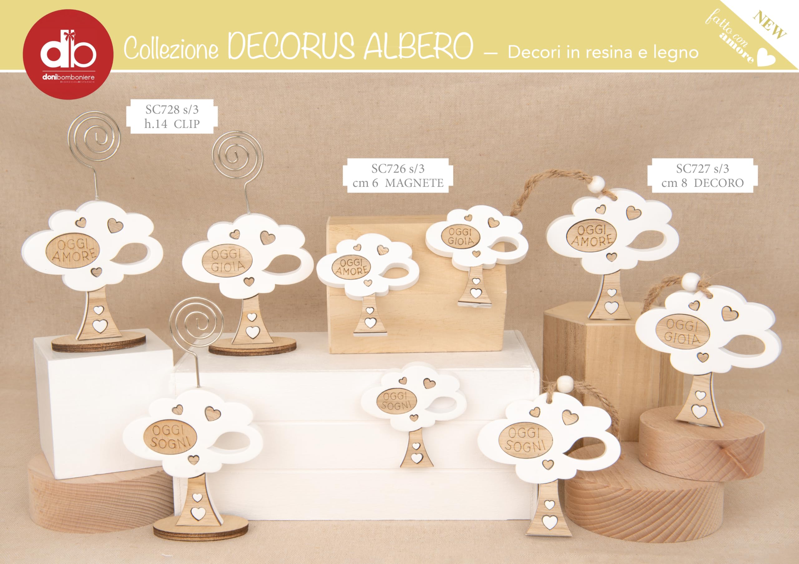 Doni Bomboniere Battesimo 12PZ Memoclip Albero della Vita Decorato Comunione Cresima Matrimonio Compleanno con Cuoricini e Frasi Oggi Amore Gioia Sogni Idee Regalo Originali Economiche