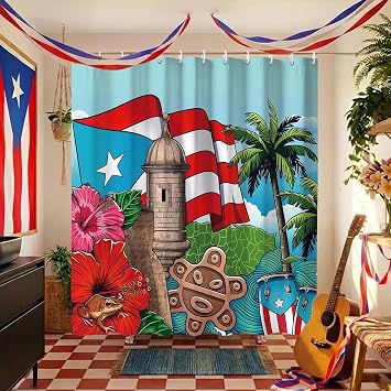Puerto Rico Souvenirs Gifts,Puerto Rico Flag Shower Curtain for Bathroom Decor,Funny Waterproof Polyester Bathroom Curtain,72x72 Inches