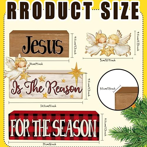 Miniatura 5 de 4 piezas de decoraciones navideñas para interiores  Decoración de mesa de ángel de madera para el hogar  Centro de mesa de Navidad para mesa