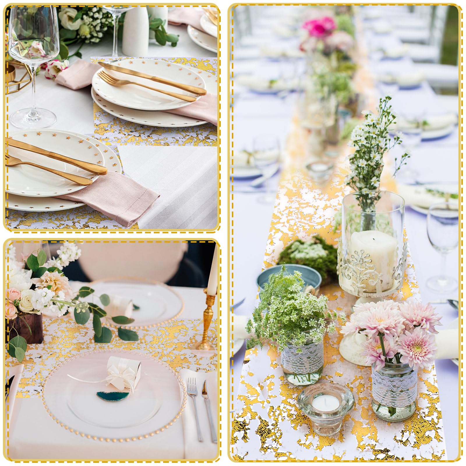 Newwiee 24 caminos de mesa metálicos delgados de 11 x 79 pulgadas, tela de malla con purpurina, manteles rectangulares de mesa de comedor, decoración para boda y cumpleaños (dorado)