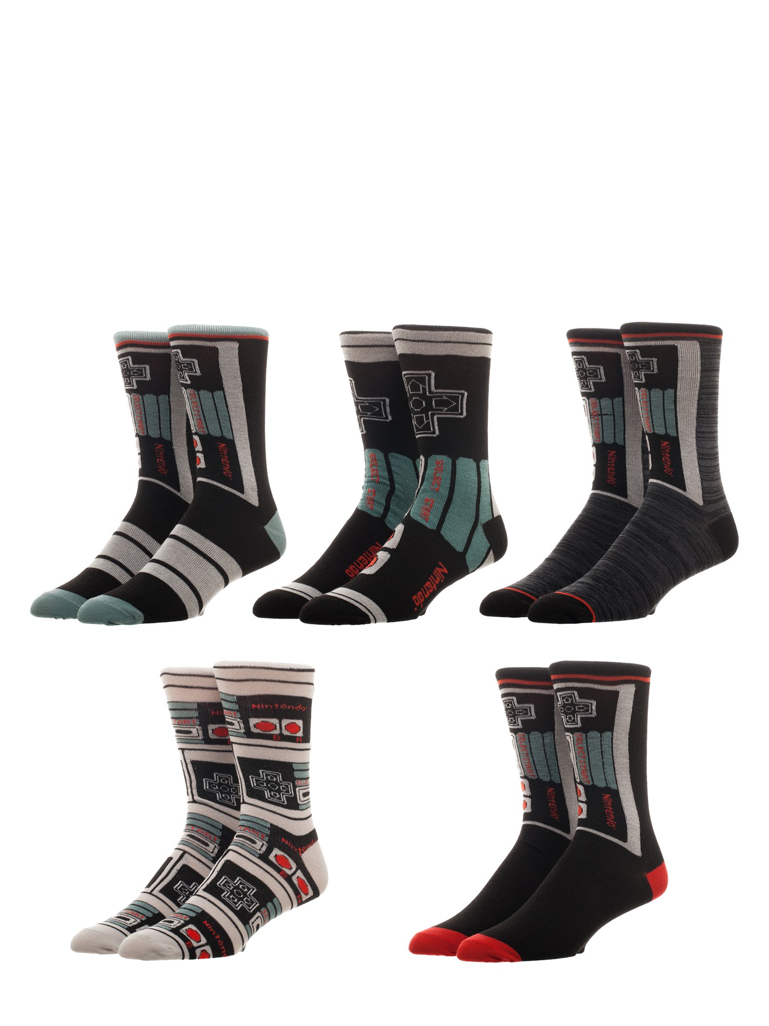 Nintendo Men's Controller Video Game 5-Pack Crew Socks