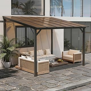 Amopatio Terrassenüberdachung Freistehend 3x3m, Terrassendach mit 6mm Doppelstegplatten aus Polykarbonat, UV-Schutz & Regenfest, Robuste Stahlkonstruktion Pavillon für Garten, Terrasse, Champagner