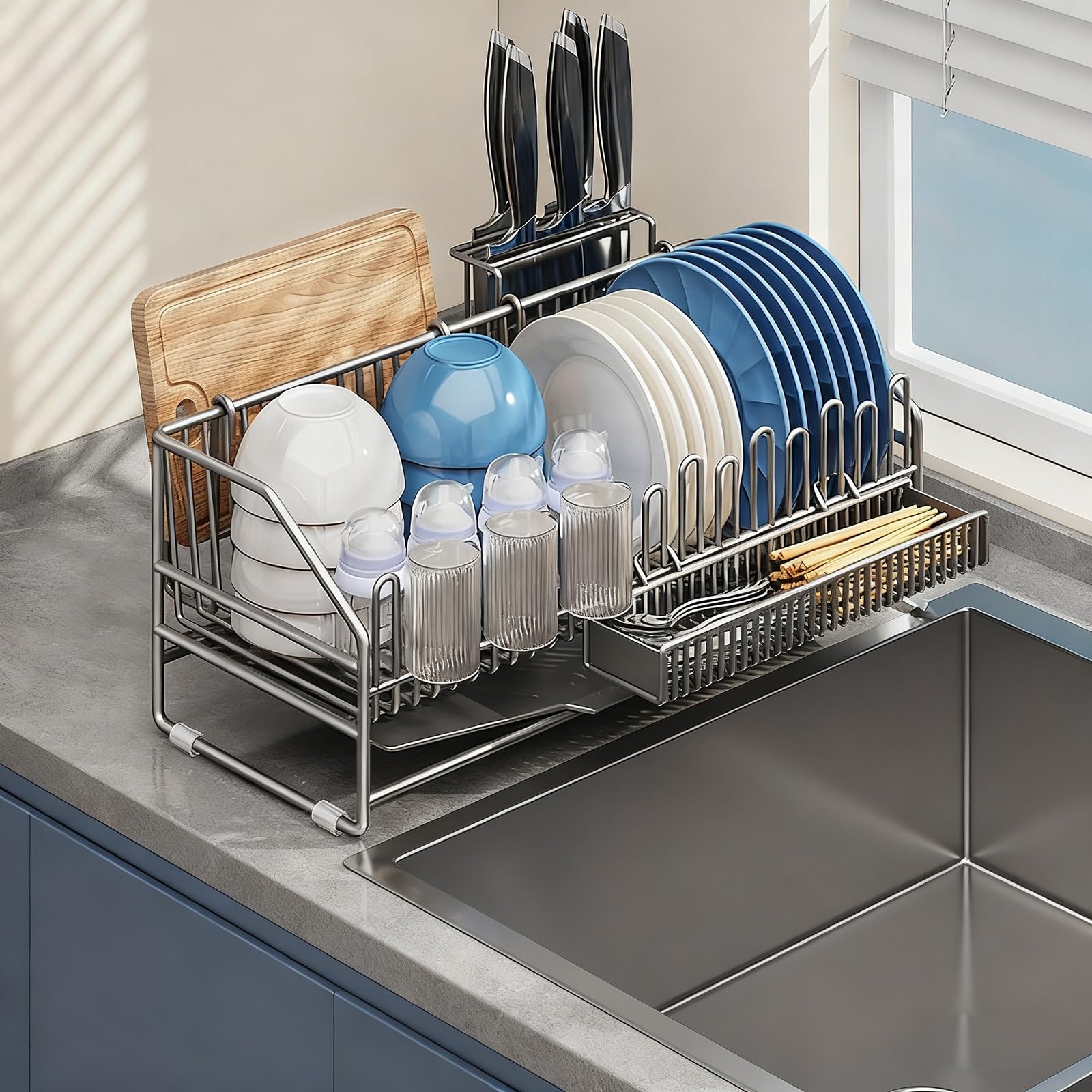 Escurridor de platos de acero 304 inless – Nizador de cocina resistente al óxido para platos, tazas y – Ahorro de espacio, fácil de limpiar, diseño moderno y Slish Kitchen Sto Solut
