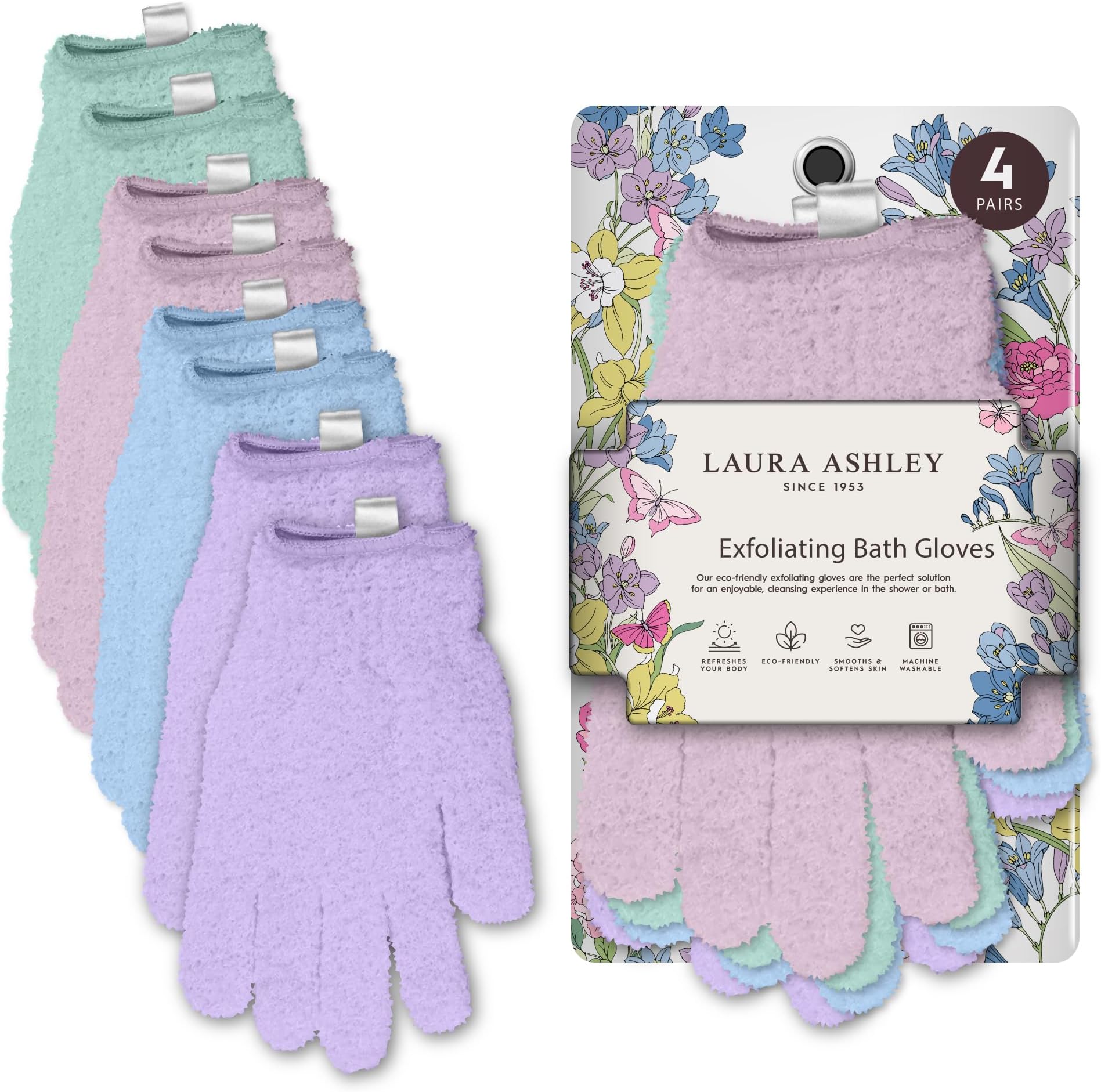 Laura Ashley Exfoliating Gloves Body Scrubber 8Pcs, 4 Pairs