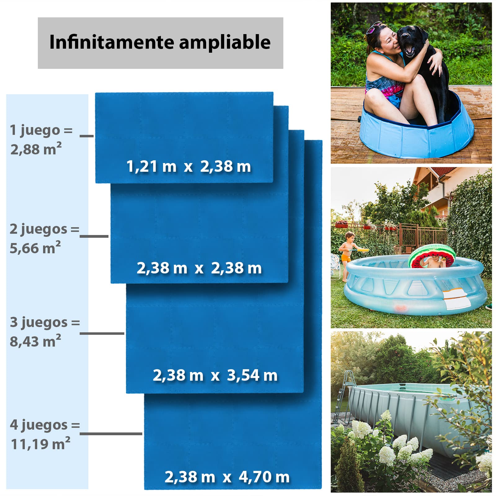 Montafox 2,88 m² Tapiz Piscina 1 cm Grosor Juego de 8 Plancha Azul 60 x 60 cm Suelo Protector Piscina Whirlpool Sistema Enchufable Extensible