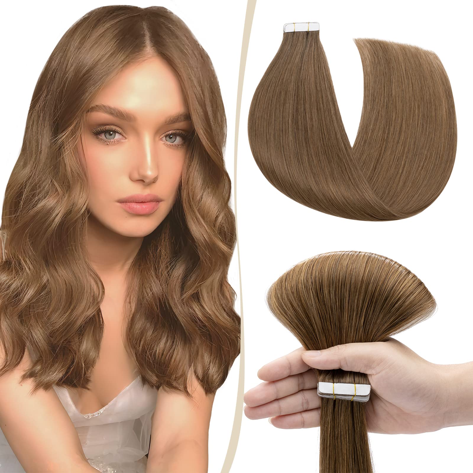 12"(30cm) SEGO 10PCS Extensiones Adhesivas Naturales Pelo Humano sin Clip [#4/27 Castaño Chocolate/Rubio Oscuro] Cabello 100% Remy Liso Balayage Tape in Human Hair (20g) — view 20
