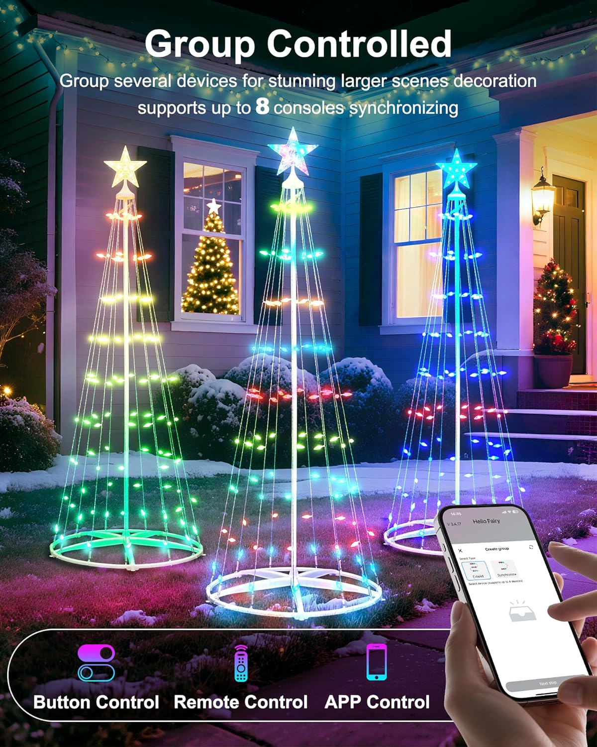Minetom 6 FT Smart Christmas Cone Tree, C6 LED Lights with Star Topper, Music Sync, App & Remote Control, DIY Lighting, Timer, Waterproof for Indoor/Outdoor Decorations