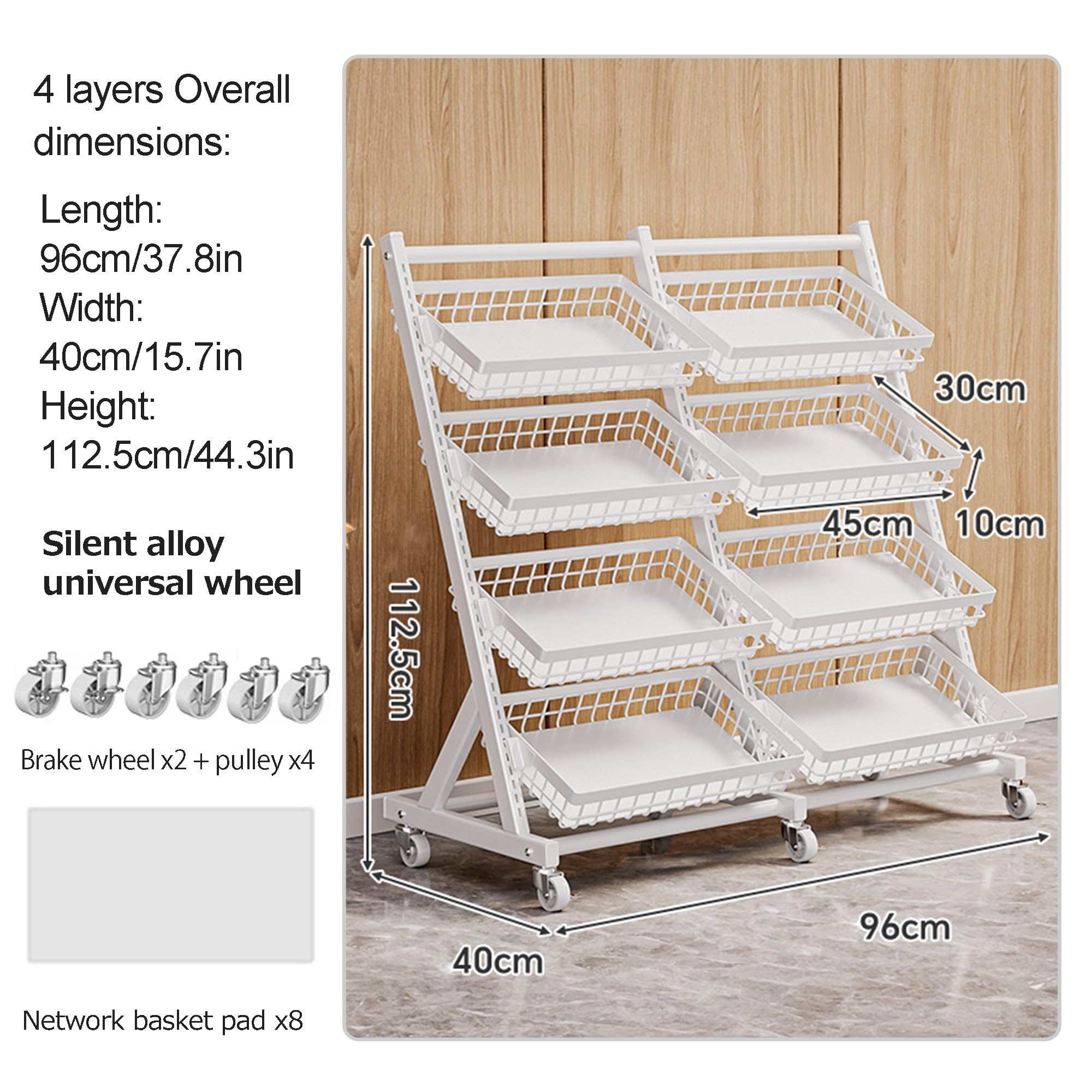 Genérico Expositor de 4 Niveles para Dulces y Snacks - Organizador de Cocina de pie para Patatas Fritas, Frutas y Snacks - Cesta de Almacenamiento Angular para supermercados y despensas (Negro)
