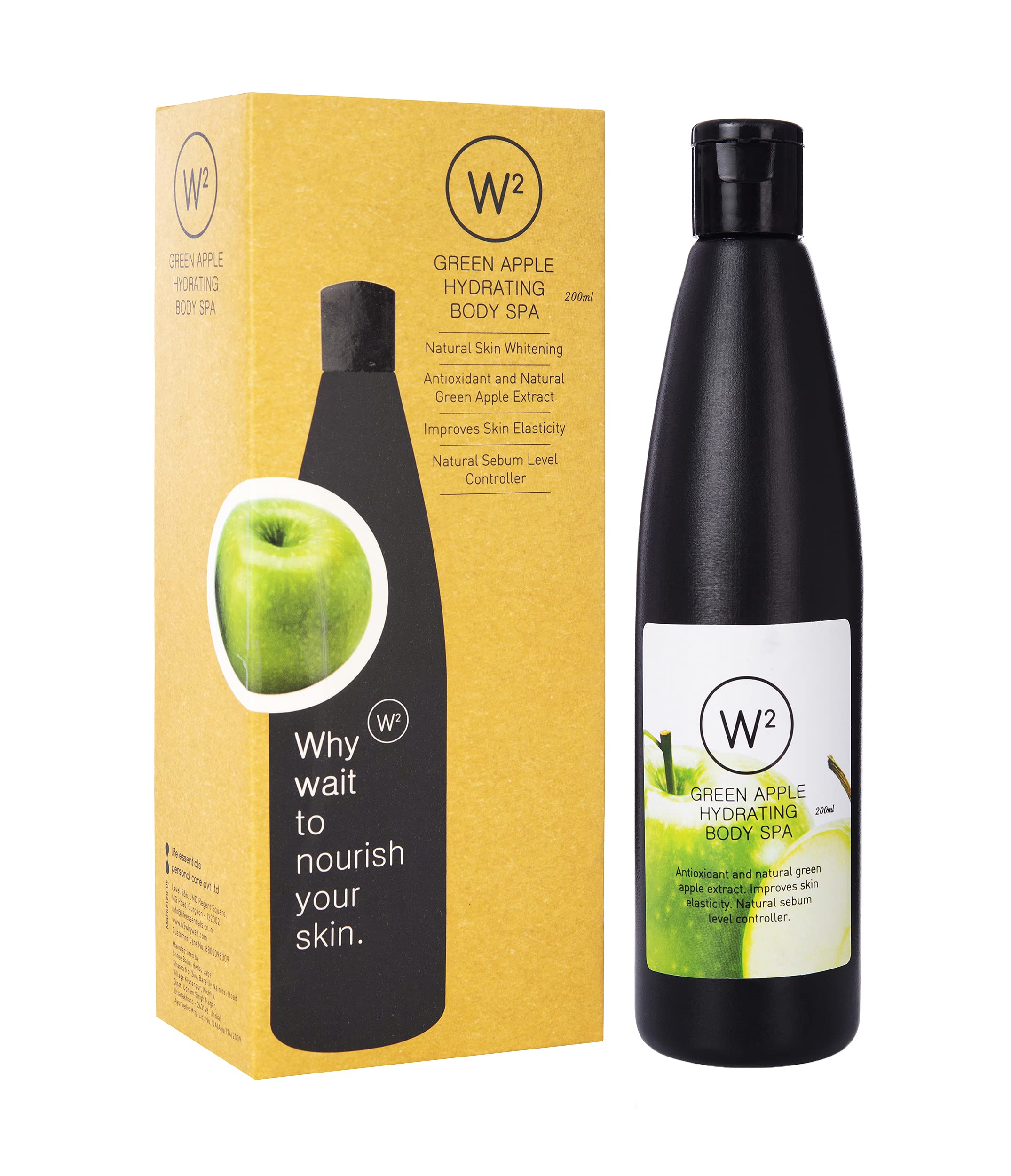 W2 Why Wait Green Apple Hydrating Bodyspa| With Olive Oil, Almond Oil, Green Apple & Mushroom Extracts | Reduce Dead Skin Cells, Improves Skin Elasticity (200ml Pack)