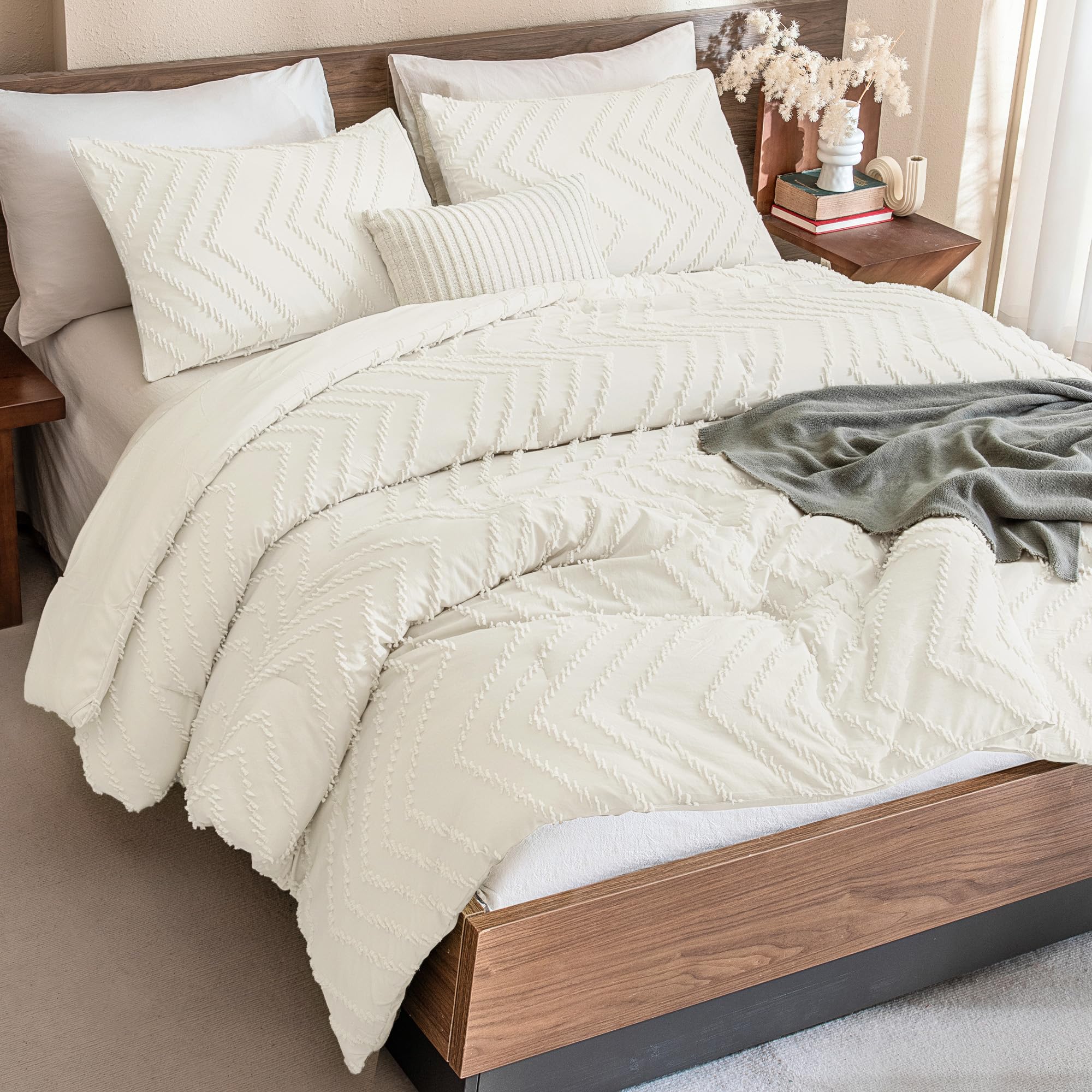 Andency Ivory Twin Comforter Set, 2 Pieces Boho Bedding Set