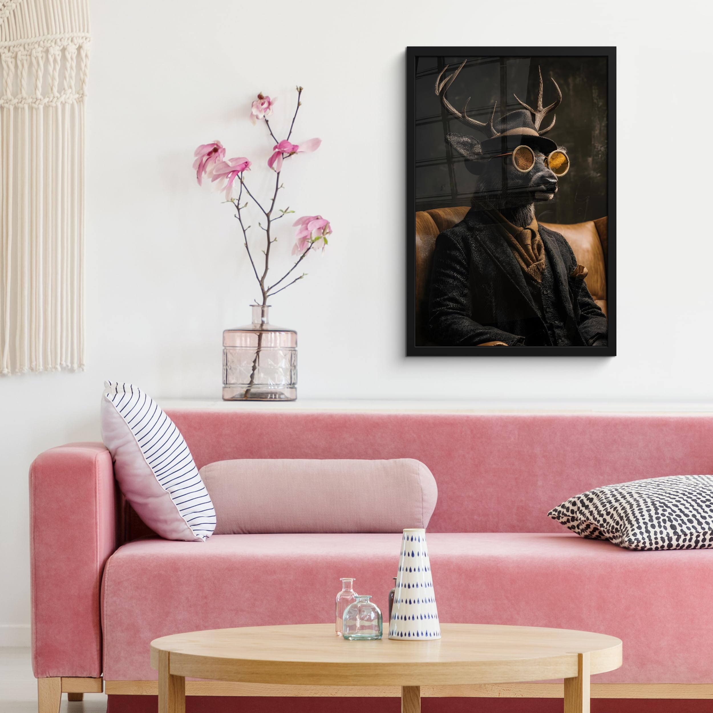 MuchoWow© Quadri Con Cornice Foto Pareti Piccoli Casa Moderna Salotto | 40x60 cm - Orizzontale Lungo Ufficio Moderne Murali Cornici Decorative Cervo - Occhiali da sole - Nero - Abito