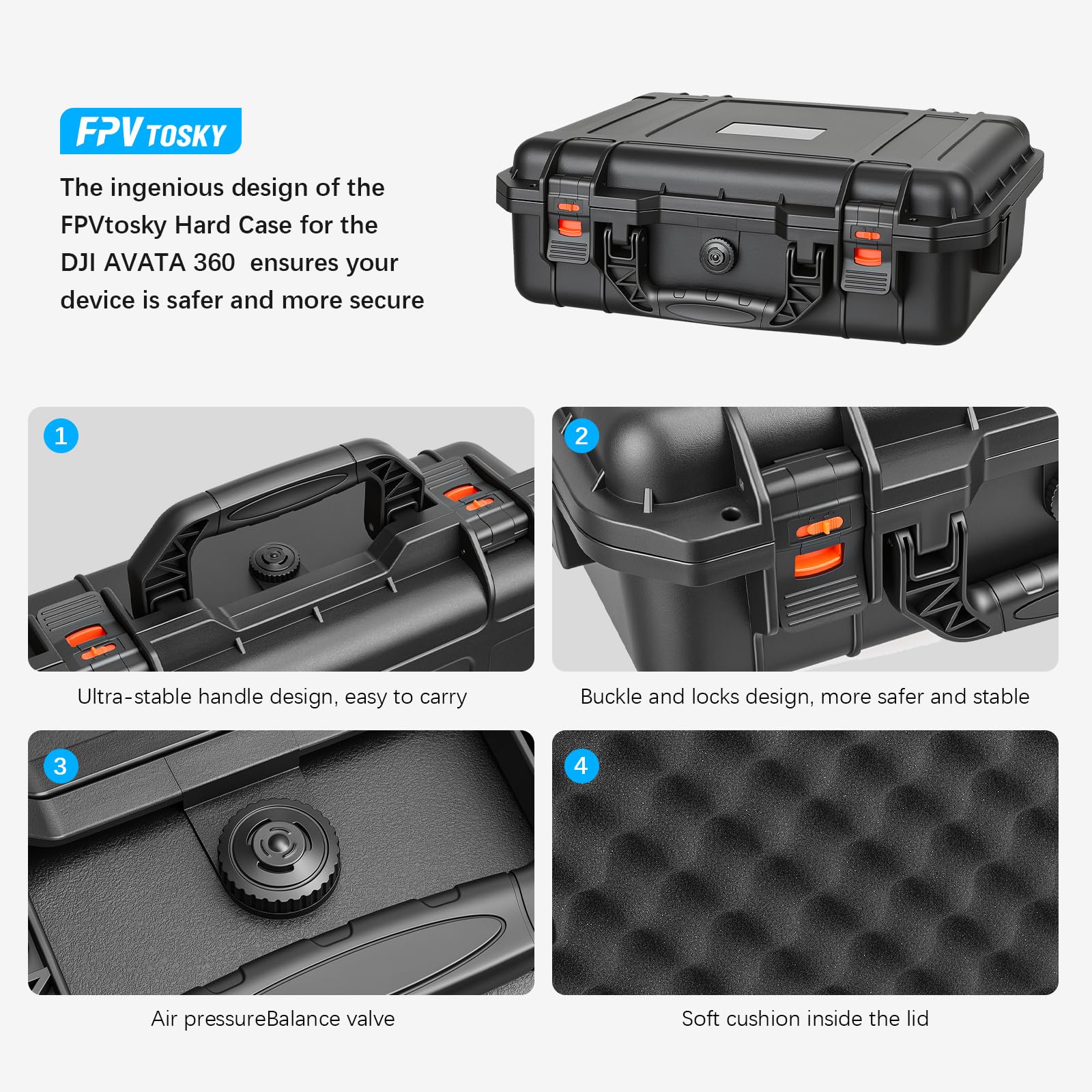 FPVtosky Custodia rigida impermeabile per DJI Avata 360 Motion Fly More Combo – Adatto per occhiali N3, RC Motion 3, RC 2/FPV Remote Controller 3, hub di ricarica e 3 batterie (solo custodia)