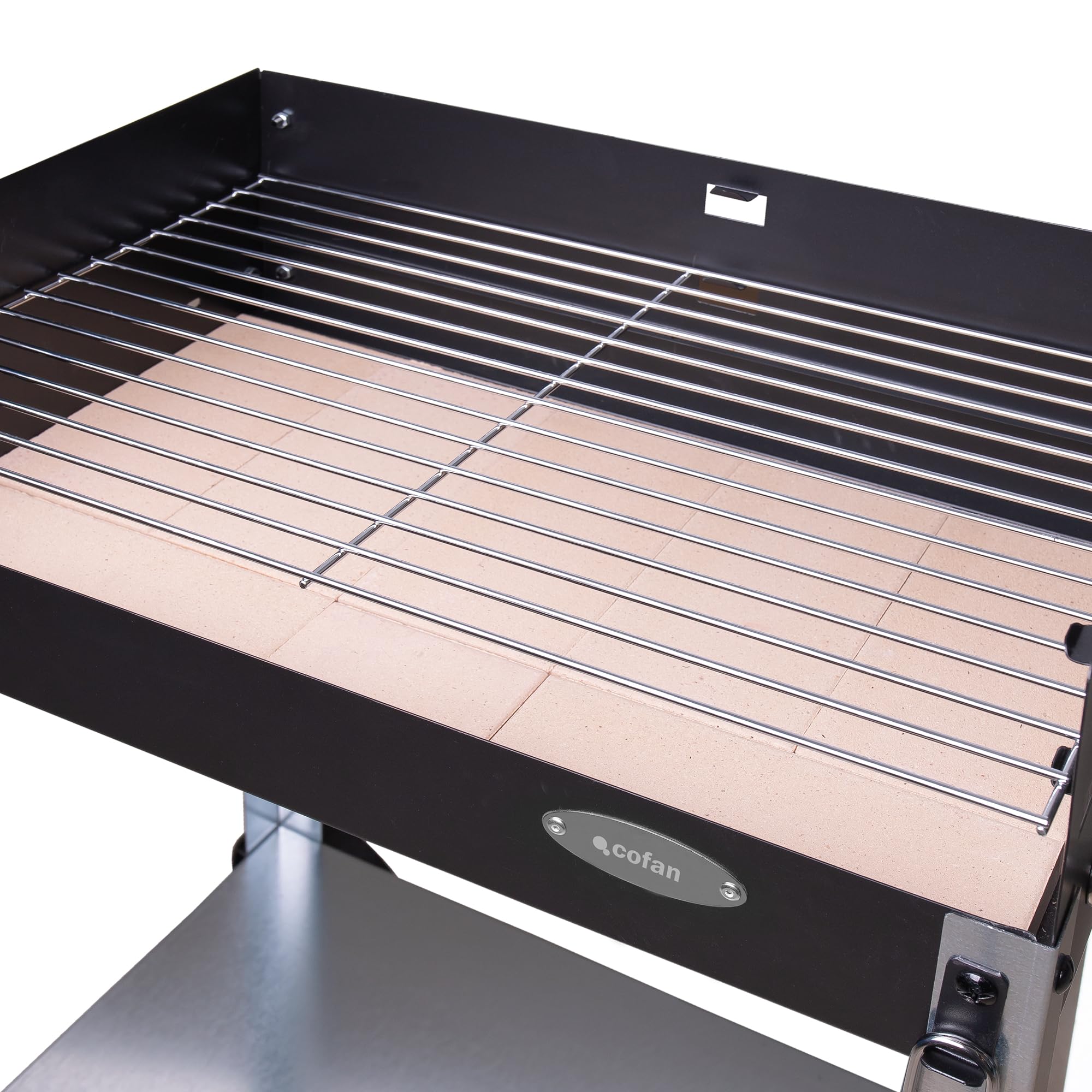 Cofan Barbacoa de carbón con ruedas | Parrilla ajustable | Con ladrillo refractario y asa lateral | Fácil transporte | Gran superficie de asado | Medidas: 56,7 x 36 x 83 cm
