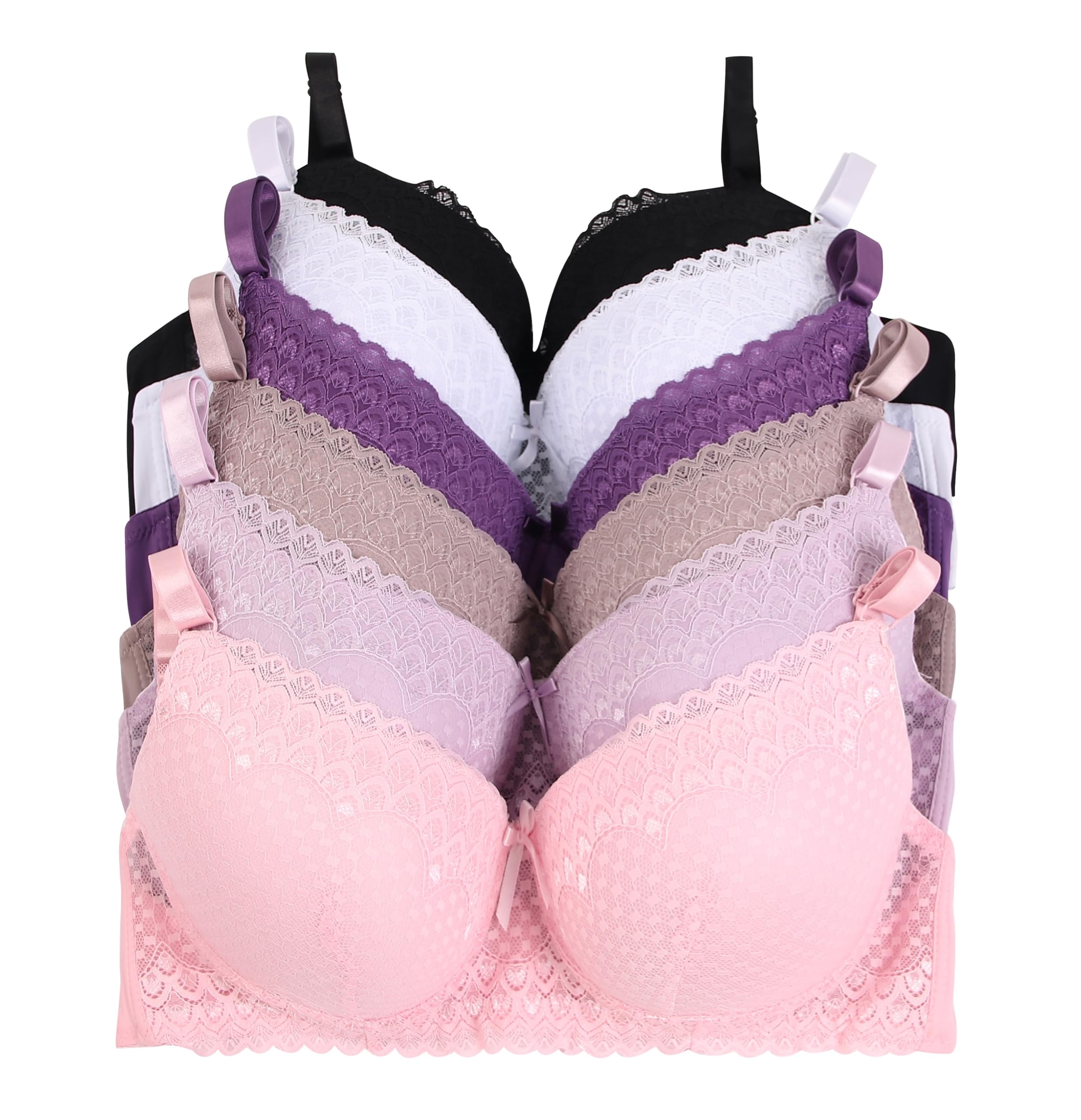 Viola's Secret 6 Pack of Color Print T-Shirt Bras B Cup C Cup and D Cup