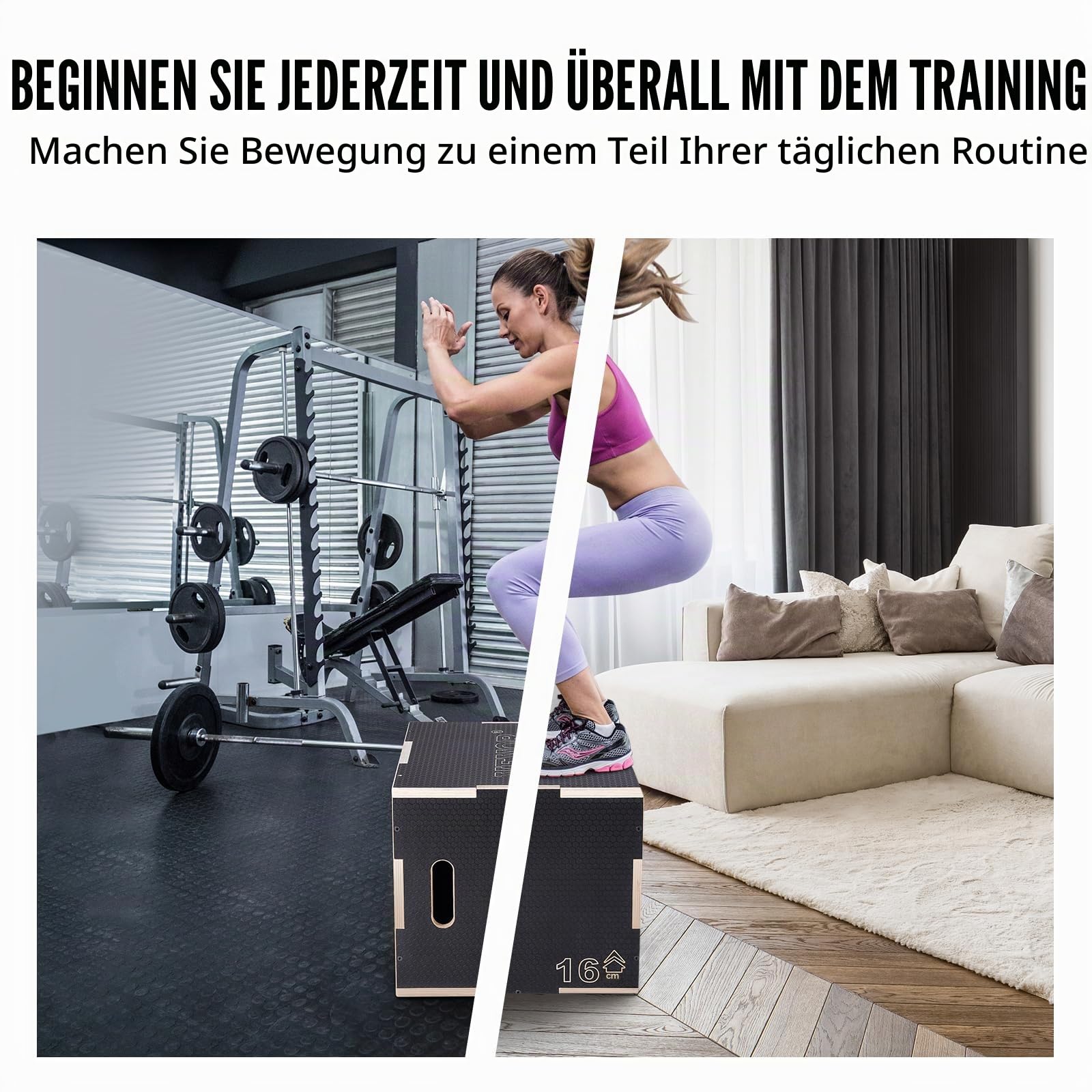 VEVOR 3 in 1 Plyometrische Sprungbox Holz Plyo Box Plattform & Jumping Agility Box Anti-Rutsch Fitness Übung Step Up Box für Home Gym Training Konditionierung Krafttraining Mehrere Größen Schwarz
