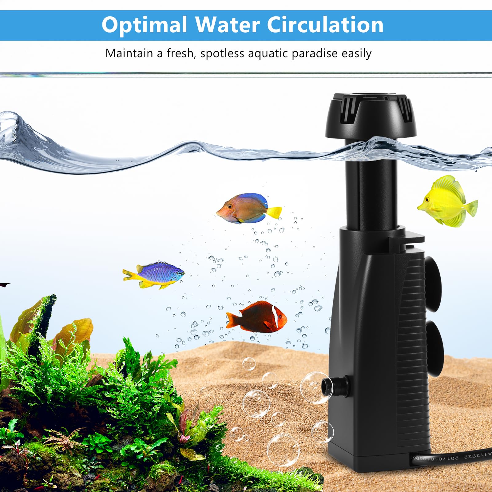 300 L/H 3 W Aquarium Skimmer para acuarios, peceras de superficie, filtro de acuario con esponja orgánica y ventosas, skimmer superficial, eliminador de película de aceite, adecuado para agua — view 7