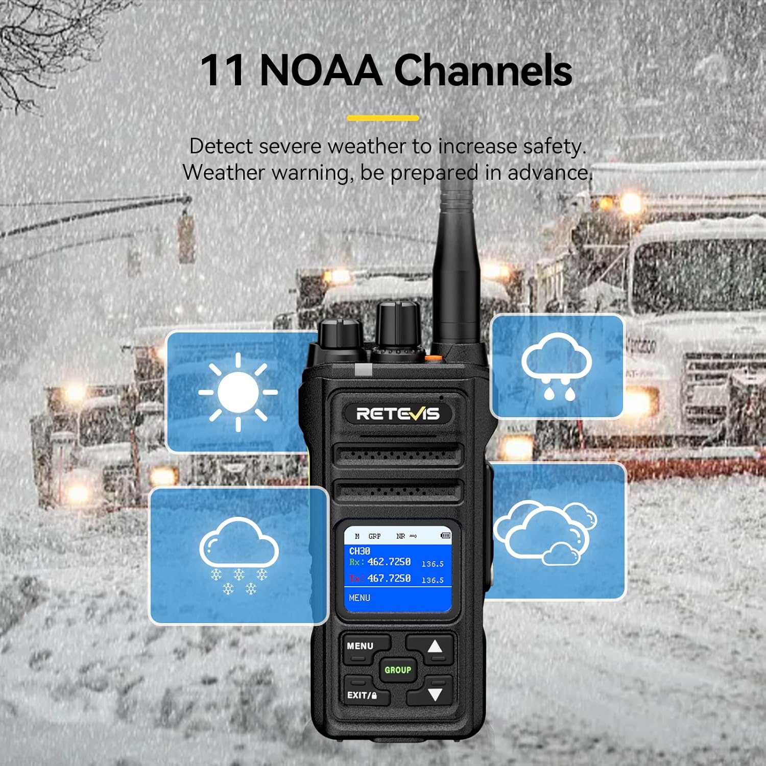 Retevis NR30S 2 Way Radio Long Range,IP67 Waterproof Two Way Radios with Mic,Noise Canceling,2800mAh,Group Call,Emergency,NOAA,Heavy Duty,Professional Walkie Talkies for Workshop Construction(4Pack)