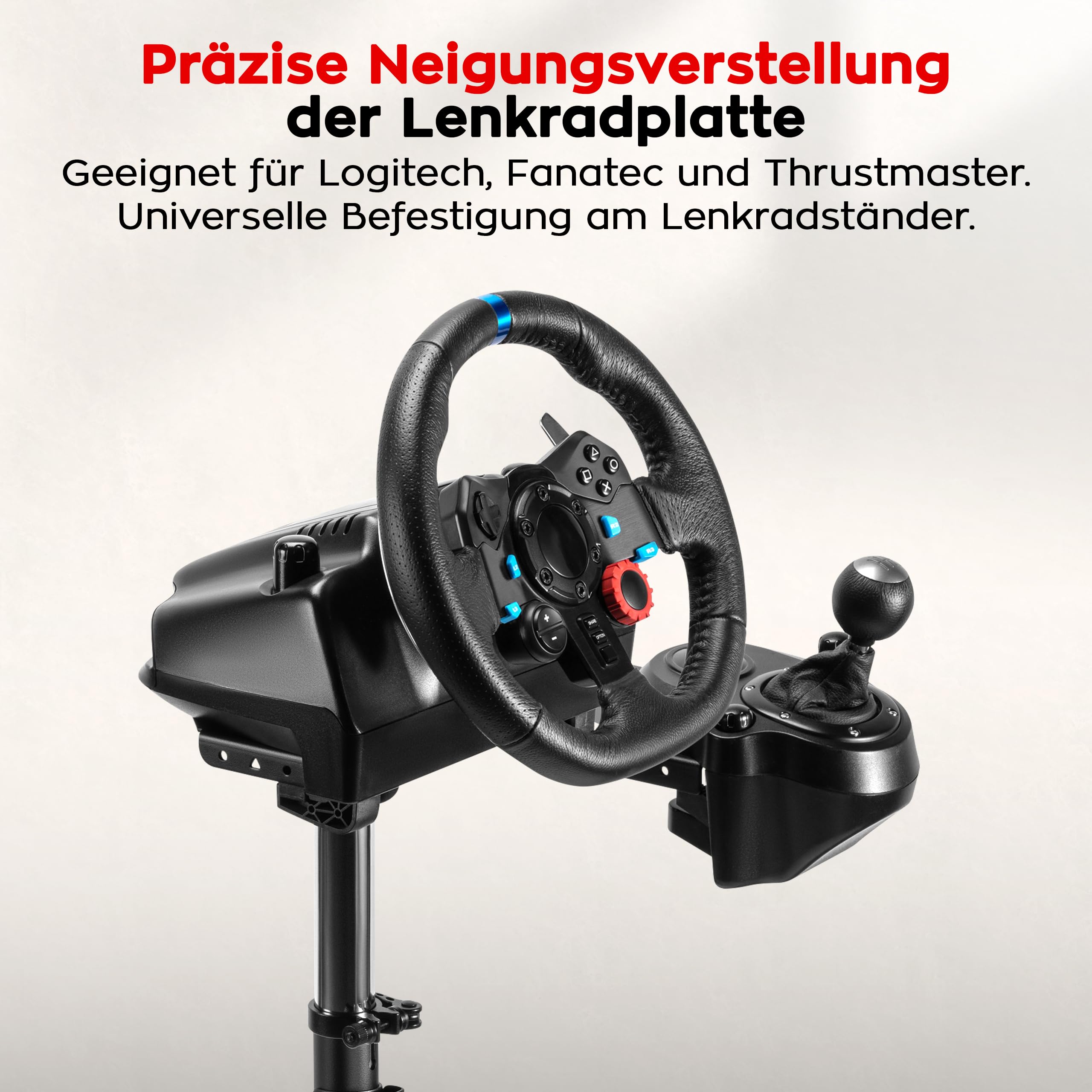 Huzaro Speed 2.0, Soporte de volante ajustable compatible con Logitech Fanatec Thrustmaster, estructura de acero estable, altura y ángulo ajustables, plegable, almohadillas antideslizantes