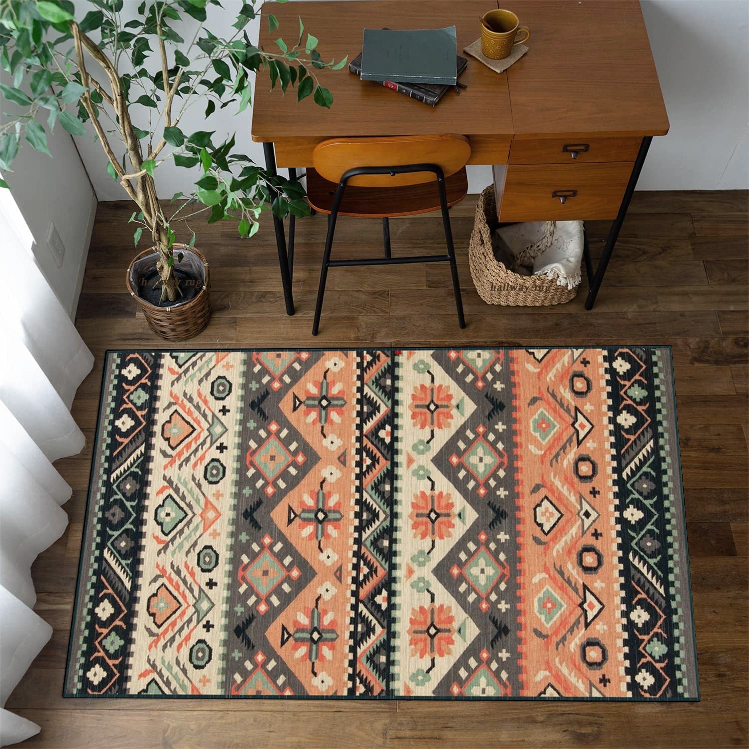 Tapis De Couloir Marocain Antidérapant - Orange/vert, Personnalisable En Largeur (50x200cm Exemple)