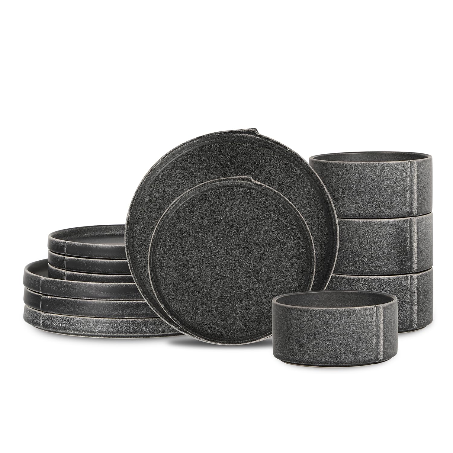 Stone LainBao 12-Piece Dinnerware Set Stoneware, Charcoal